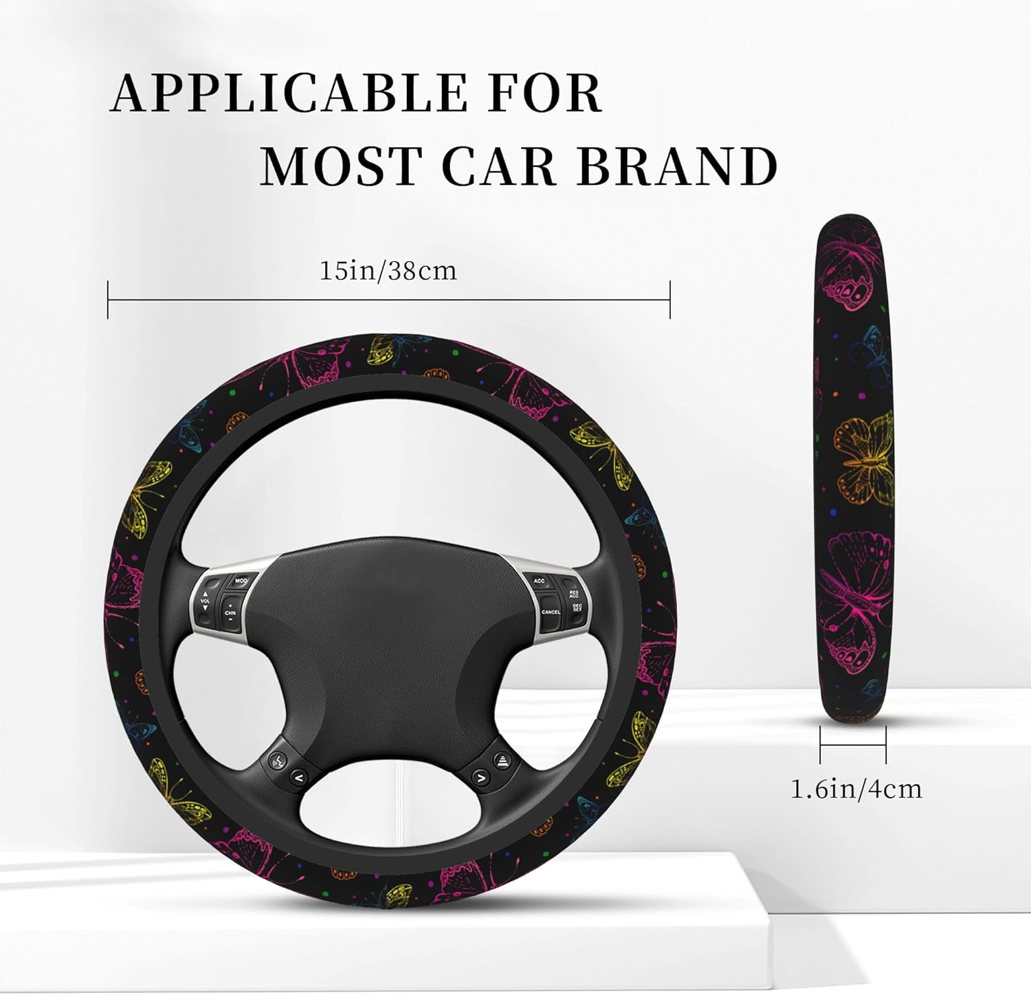 Abstract Neon Colorful Butterfly Steering Wheel Cover, Elastic Non-Slip Steering Wheel Protector,Auto Interior Decor for Women Girls,Universal 15" Fit for Sedans,Trucks - Image 2