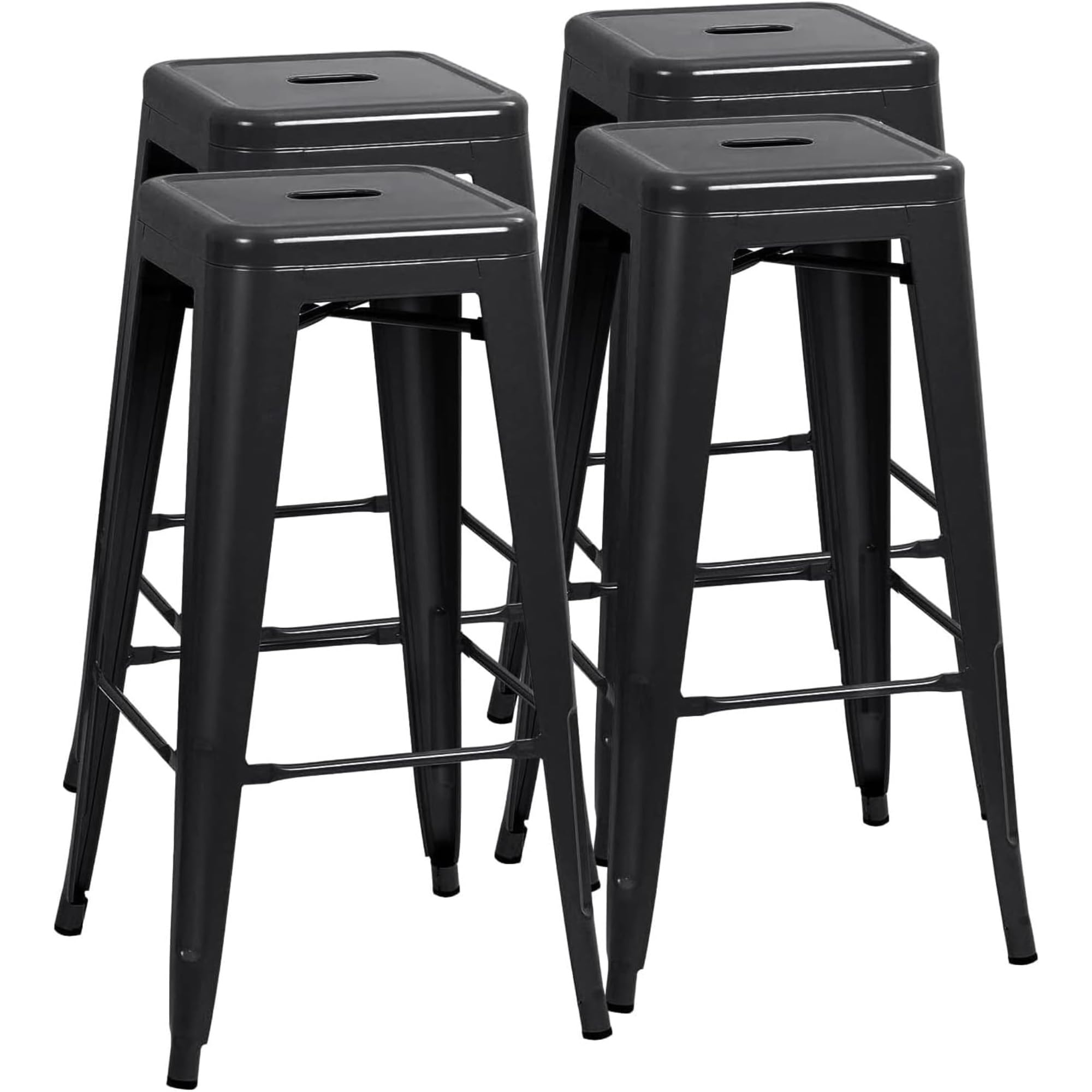 JUMMICO 30 Inches Metal Bar Stools Industrial Barstools Stackable High Backless Stools Vintage Indoor Outdoor Stackable Kitchen Stools Set of 4 (Black