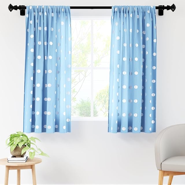 Encasa Homes Polyester Semi-transparent Printed Window curtains with Tie Backs 5 ft, Dollar Blue - 2 pack - Non Shrink & Machine Washable