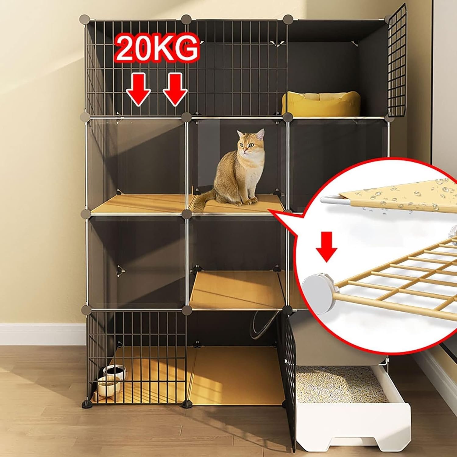 Large 2/3 Tier Indoor Cat Cage with Litter Box, Multi-Door Cat Playpen & Exercise Crate for 1-3 Cats, White(Black,75x95x109cm)