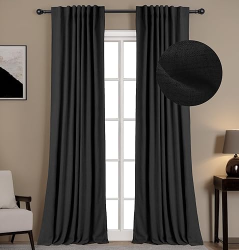 Miniatura 1 de INOVADAY Juego de 2 paneles de cortinas de cocina 100% opacas de 36 pulgadas de largo, cortinas pequeñas de lino con aislamiento térmico para baño,