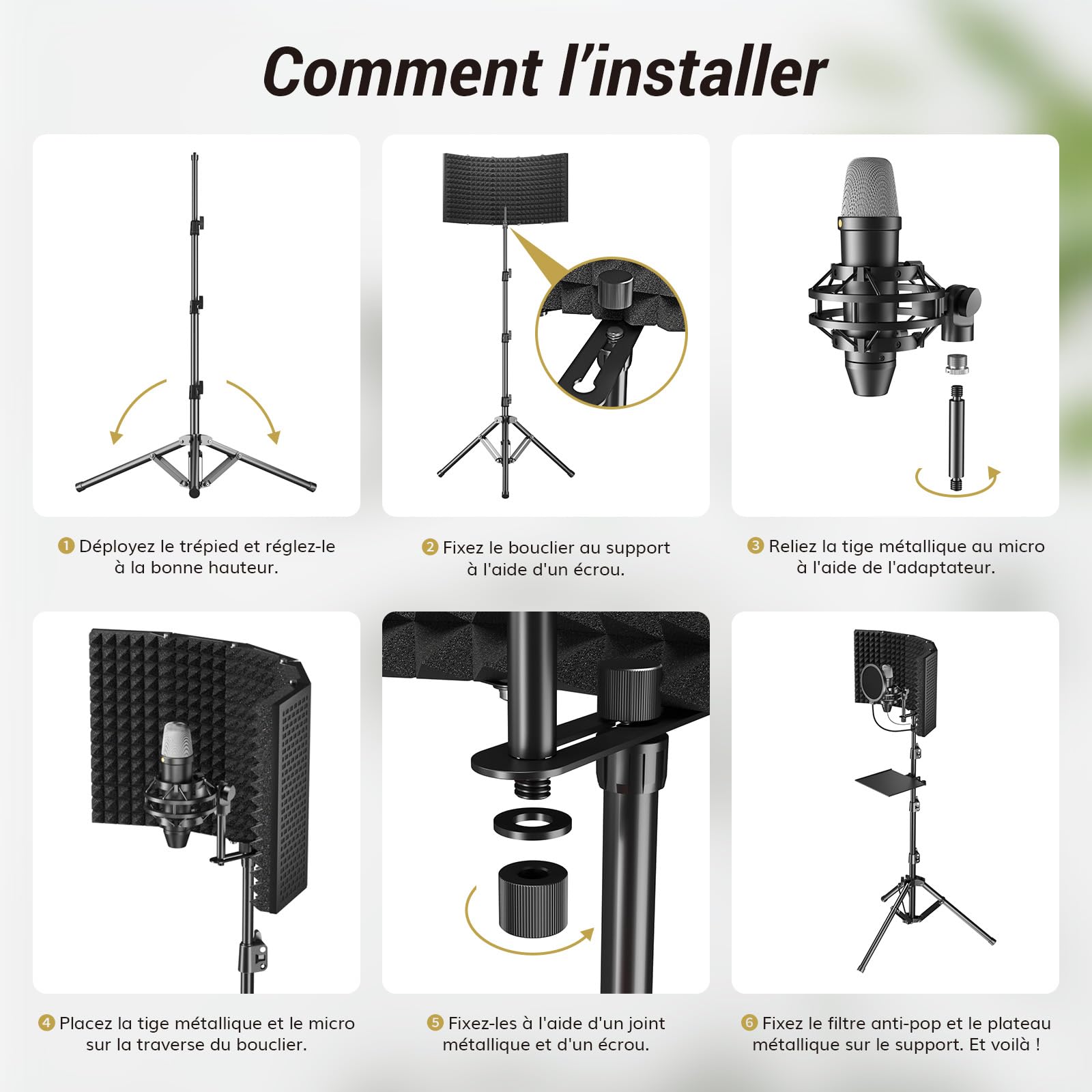 TONOR Bouclier D'isolation pour Micro, Bouclier en Mousse Absorbante Haute Densité avec Filtre Anti-pop et Support de Trépied, Design Pliable pour Podcasts, Streaming, au Chant, 178 cm, T65