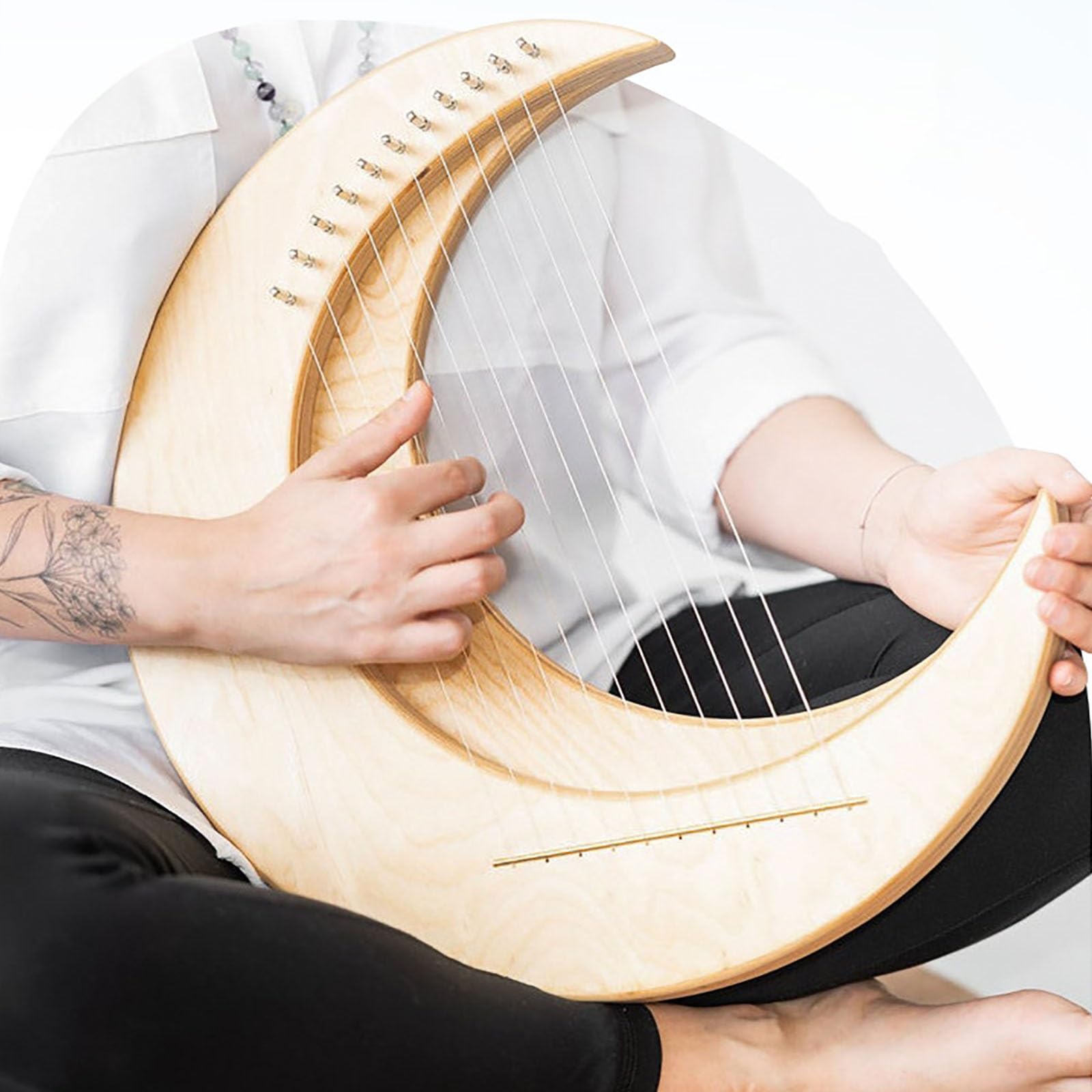 Forma Di Luna 15 Corde Lyre Harp Strumento Portatile Strumento Musicale Lira Arpa, Principiante Facile Da Imparare Arpa Lira(15 Tone-Original Wood)