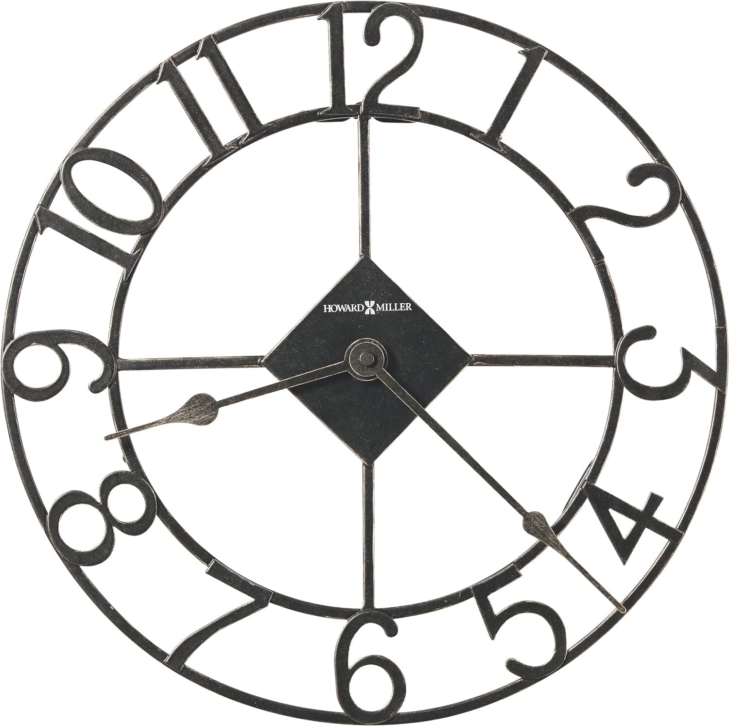 Howard Miller Hagerman Oversized Wall Clock II 547-693 – 14-Inch Diameter, Wrought Iron, Charcoal Gray Spade-Style Hands, Vintage Home Décor, Quartz Movemen
