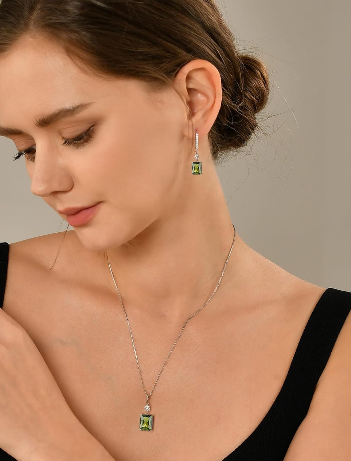 YL Princess Emerald Cut Dangle Earrings for Women, Solid 925 Sterling Silver 18K White Gold Plated Square Birthstone Halo Leverback Jewelry Gifts - Image 3