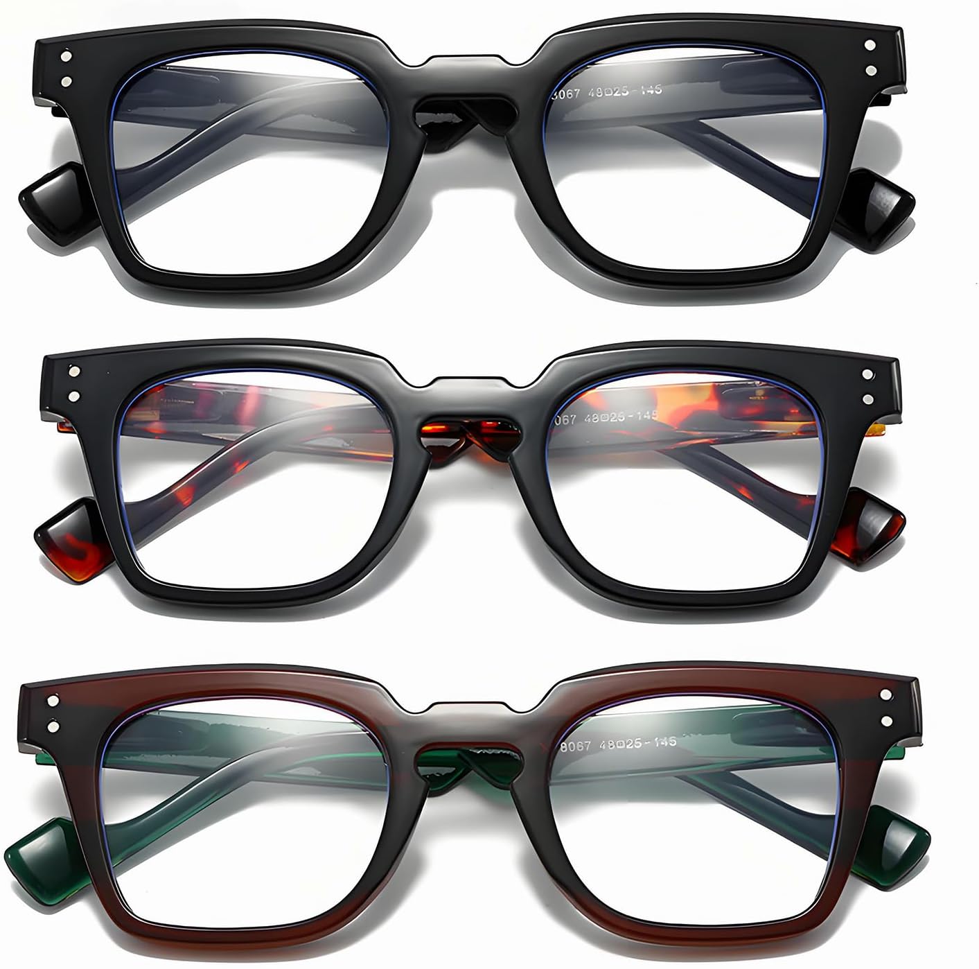 3 Pack Reading Glasses Men Women, 1.0/1.5/2.0/2.5 Blue Light Blocking Eye Glasses, Spring Hinge, Reduce Eyestrain/UV/Dryness