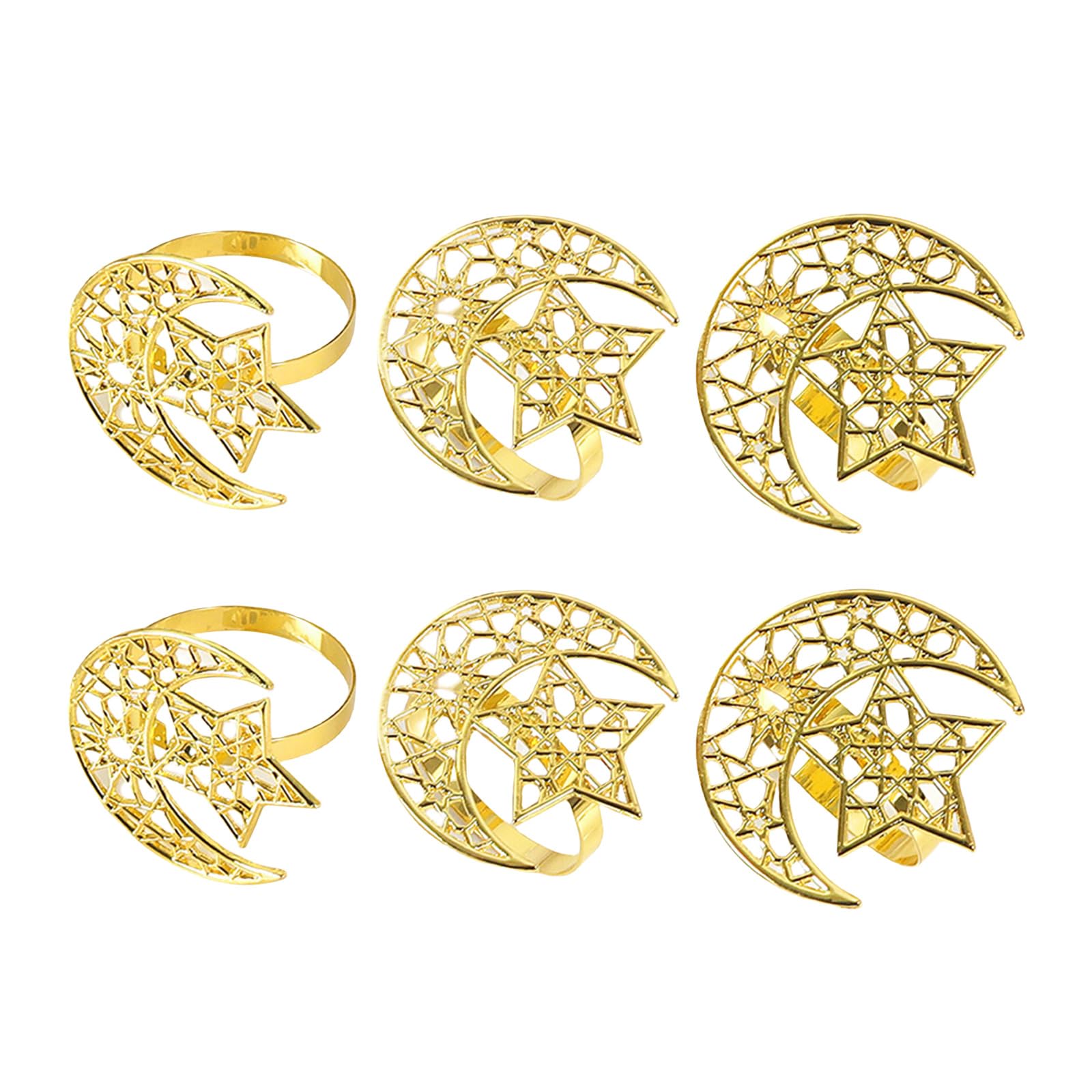 CUNZJIA 6pcs Gold and Star Napkin Rings for Ramadans Napkin Buckles Eid Festivities Party Table Decoration