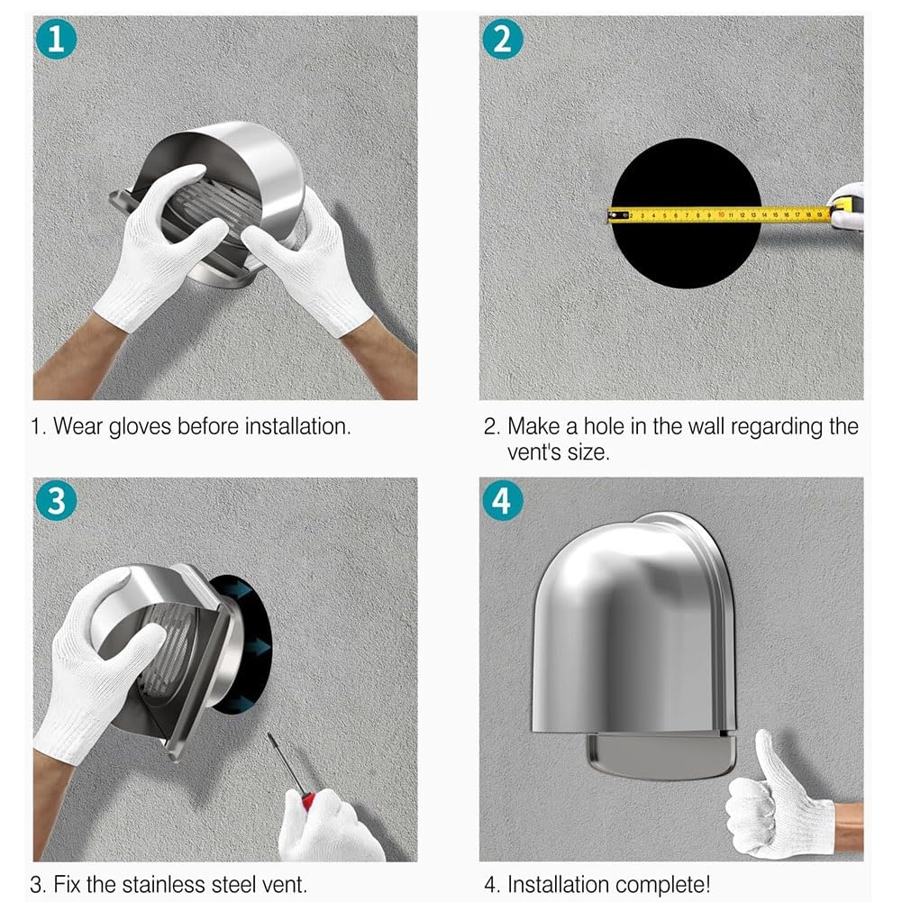 Rejilla de Ventilación de Pared de Acero Inoxidable, 60/70/80/100/120 mm, Tapa de Ventilación Exterior con Mosquitera y Cuchillas, para Secadora, Campana Extractora, Conducto de Escape(100mm/4in)