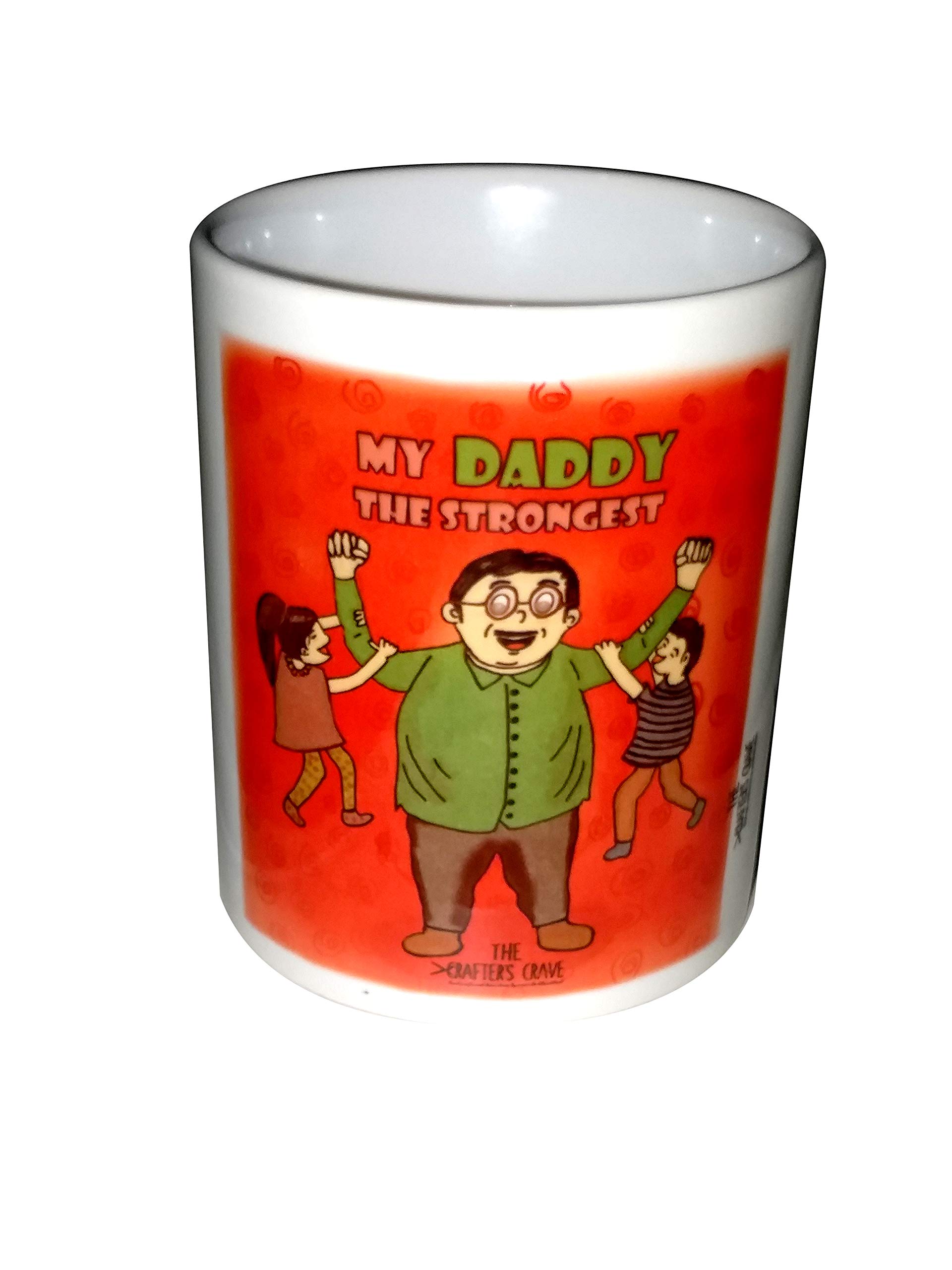 The crafter's crave- 'My Daddy The Strongest'-Coffee Mug/Ceremic Mug/Hand Illustrated/for Dad/Fun&Quirky/Red