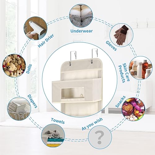 Miniatura 7 de MAX Houser Organizador colgante de 5 estantes sobre la puerta con 2 ganchos de metal, 5 bolsillos sobre la puerta de almacenamiento de pared con