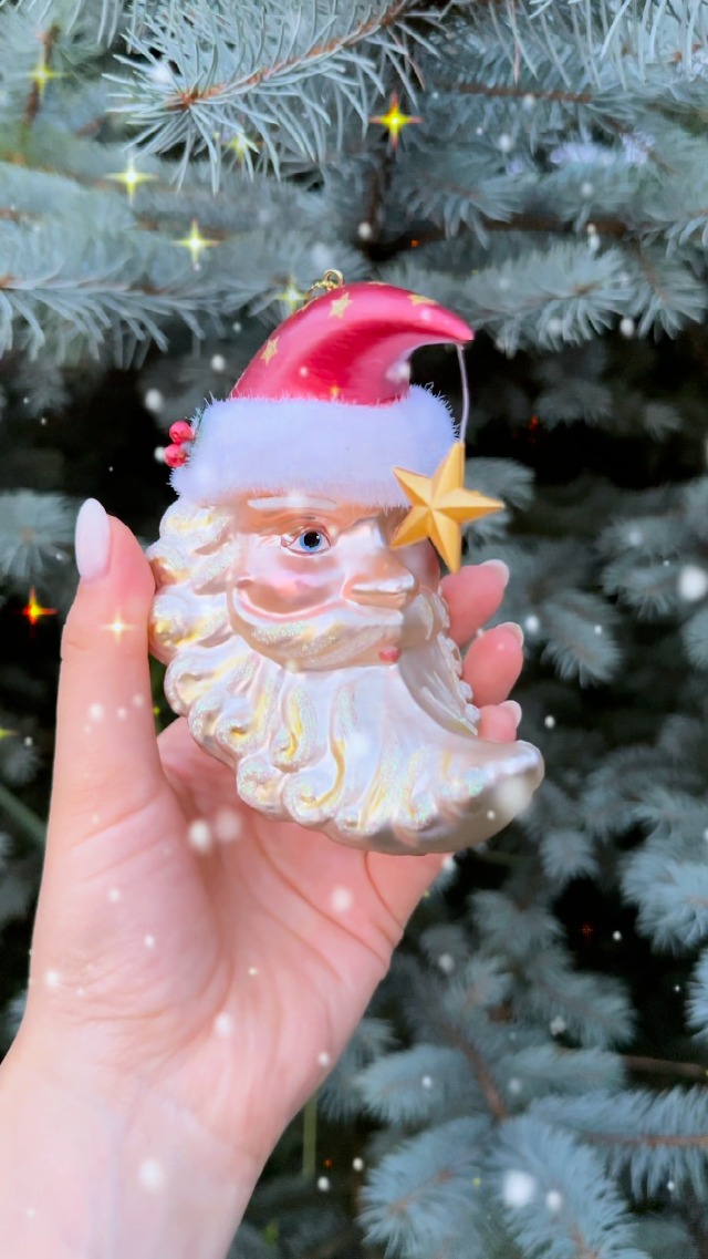 Amazon.com: Celestial Crescent Moon Santa Glass Christmas Ornament