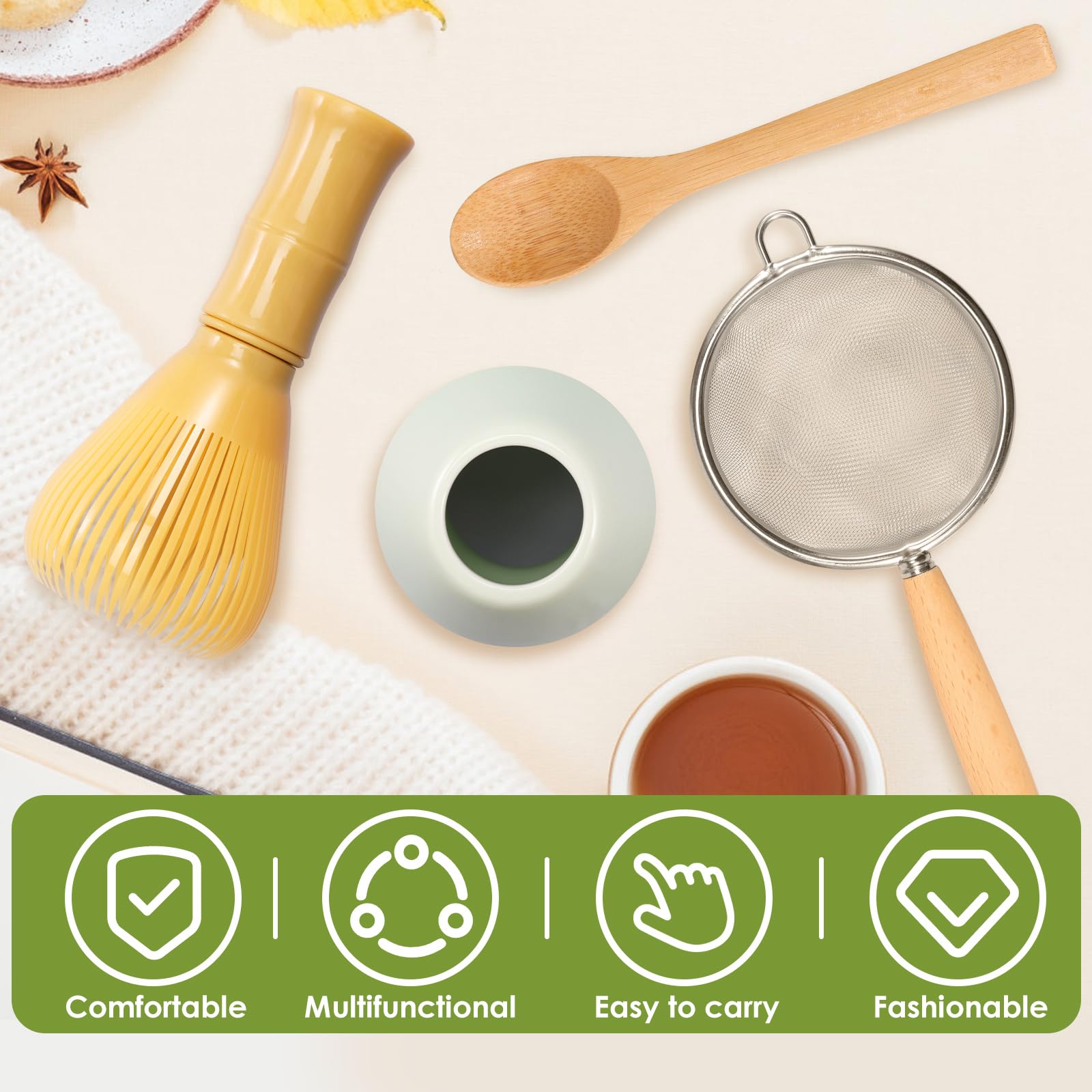 Set da tè Matcha, set da 5 pezzi, con scopa per matcha, ciotola per matcha in