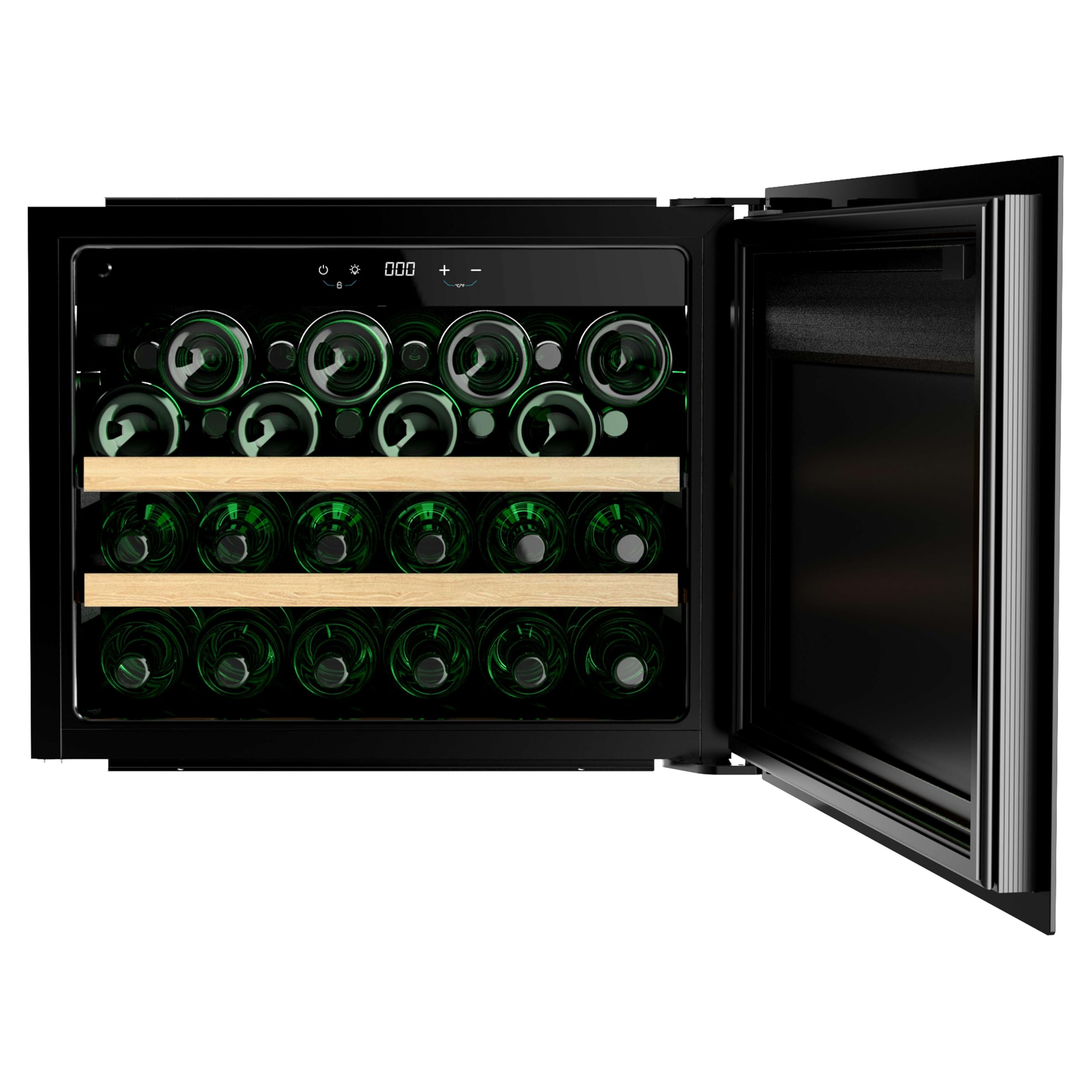 Cecotec Vinoteca Integrable 28 Botellas 45x60cm con Compresor Bolero GrandSommelier BI 28000 Touch Matt Black Compressor. Apertura con Sensor Táctil, Temperatura 5-20ºC, Display LED, 2 Estantes Madera