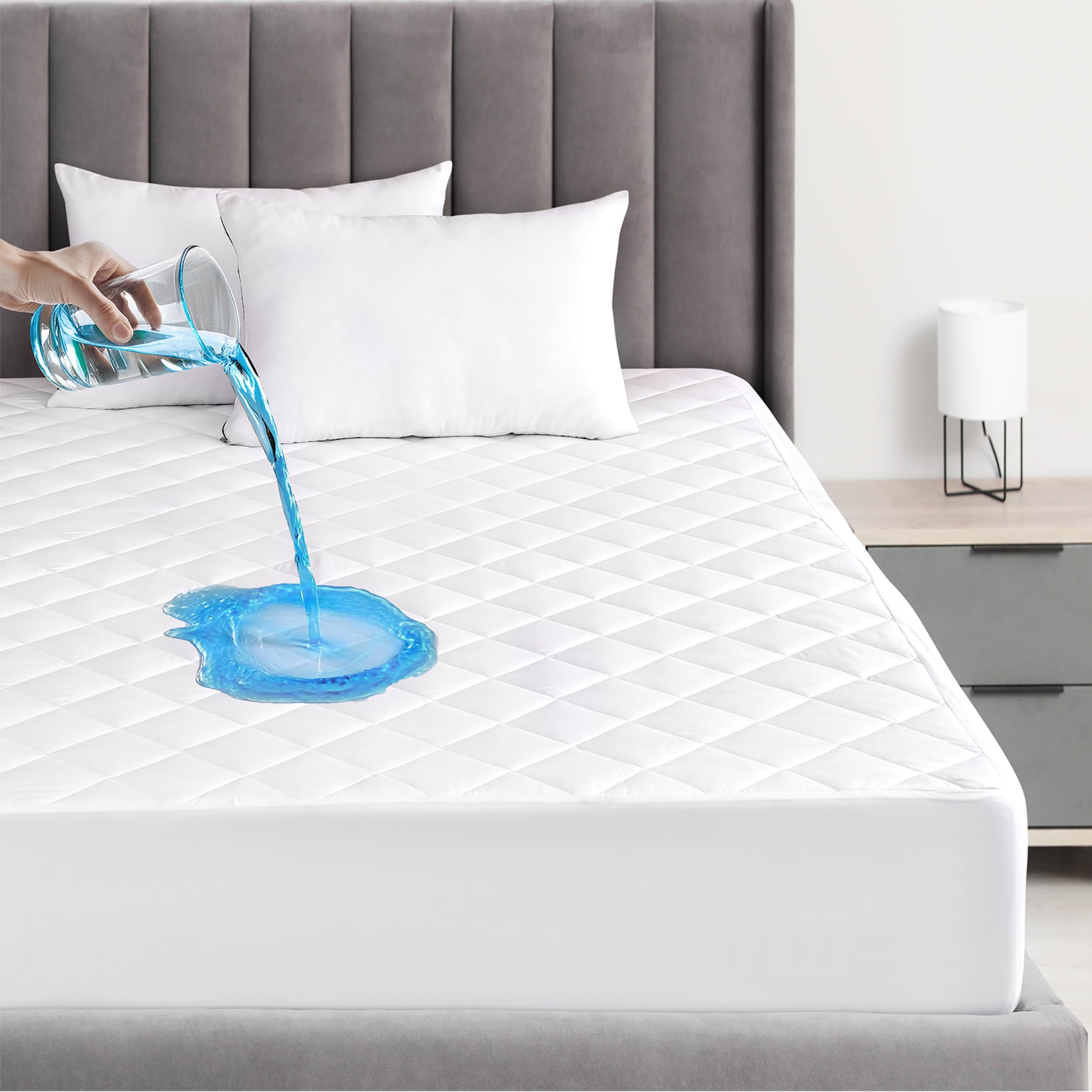 BQC 100% Waterproof Quilted Mattress Protector 35 Cm Deep Skirt –Super Absorbent Mattres...