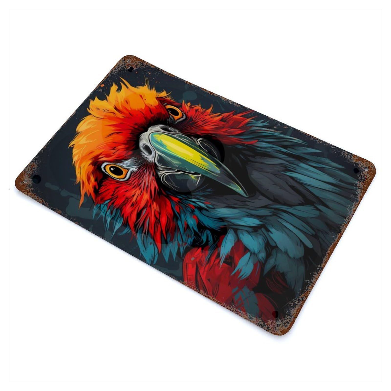 Garage Style Colorful Parrot Vintage Rust Metal Sign 11.8"x7.9", Industrial Home Decor for Bar And Workshop