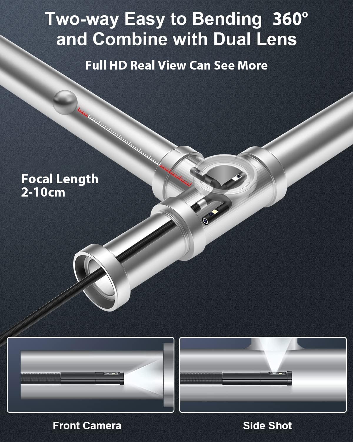 Endoscopio Industrial de Doble Lente - 1080P HD Cámara de Inspección, 5" IPS Pantalla Endoscópica con 8+1 LED, Professional Camara Inspeccion Tuberias IP67 Impermeable de 8 mm, Tarjeta de 32 GB (1,5M)