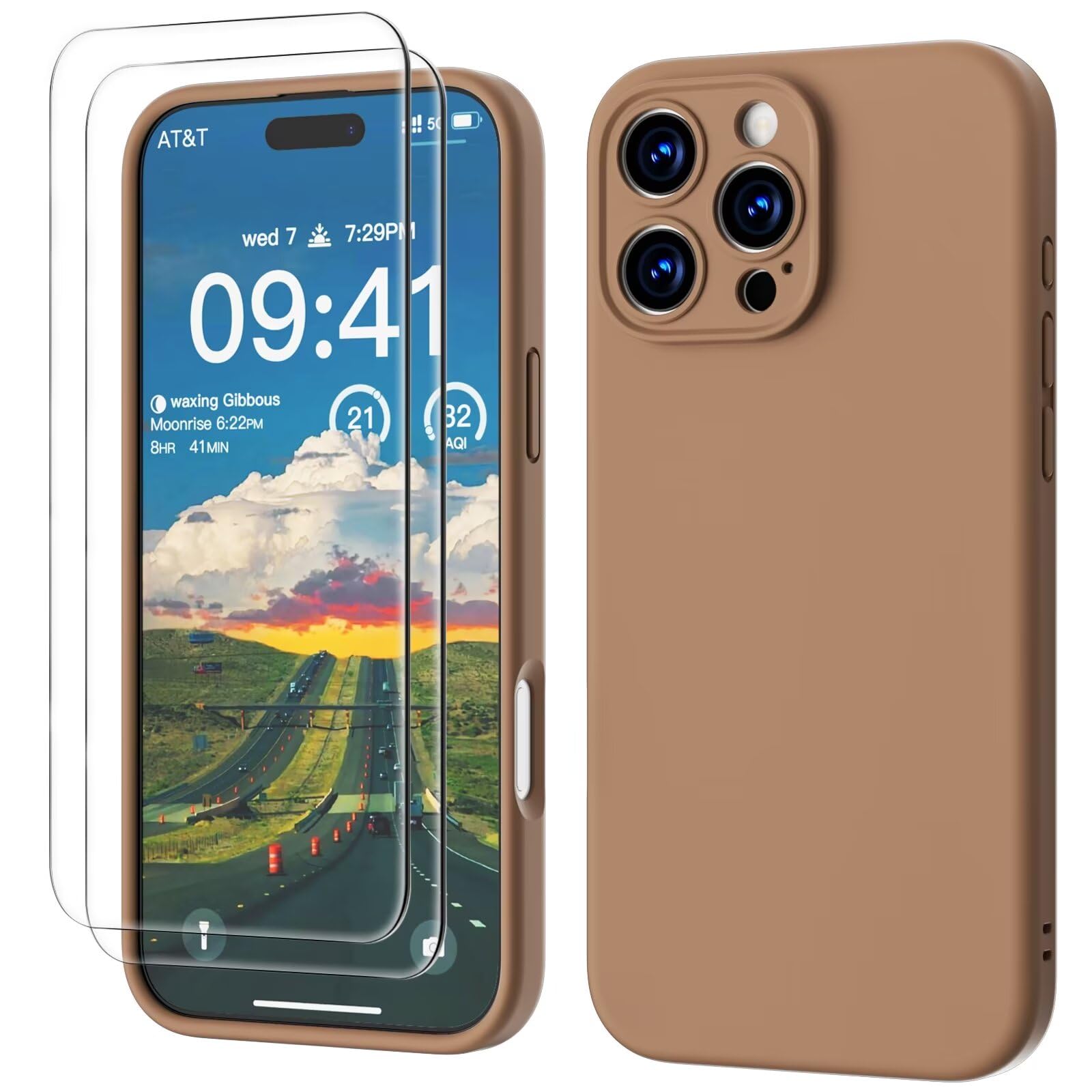 GOODVISH 3 in 1 Silicone Cover per iPhone 16 Pro 6.3", Custodia con 2 Pellicola Vetro Temperato [Protezione Fotocamera] 360° Protezione Anticaduta Case per Cellulare Antiurto Resistente, Cachi