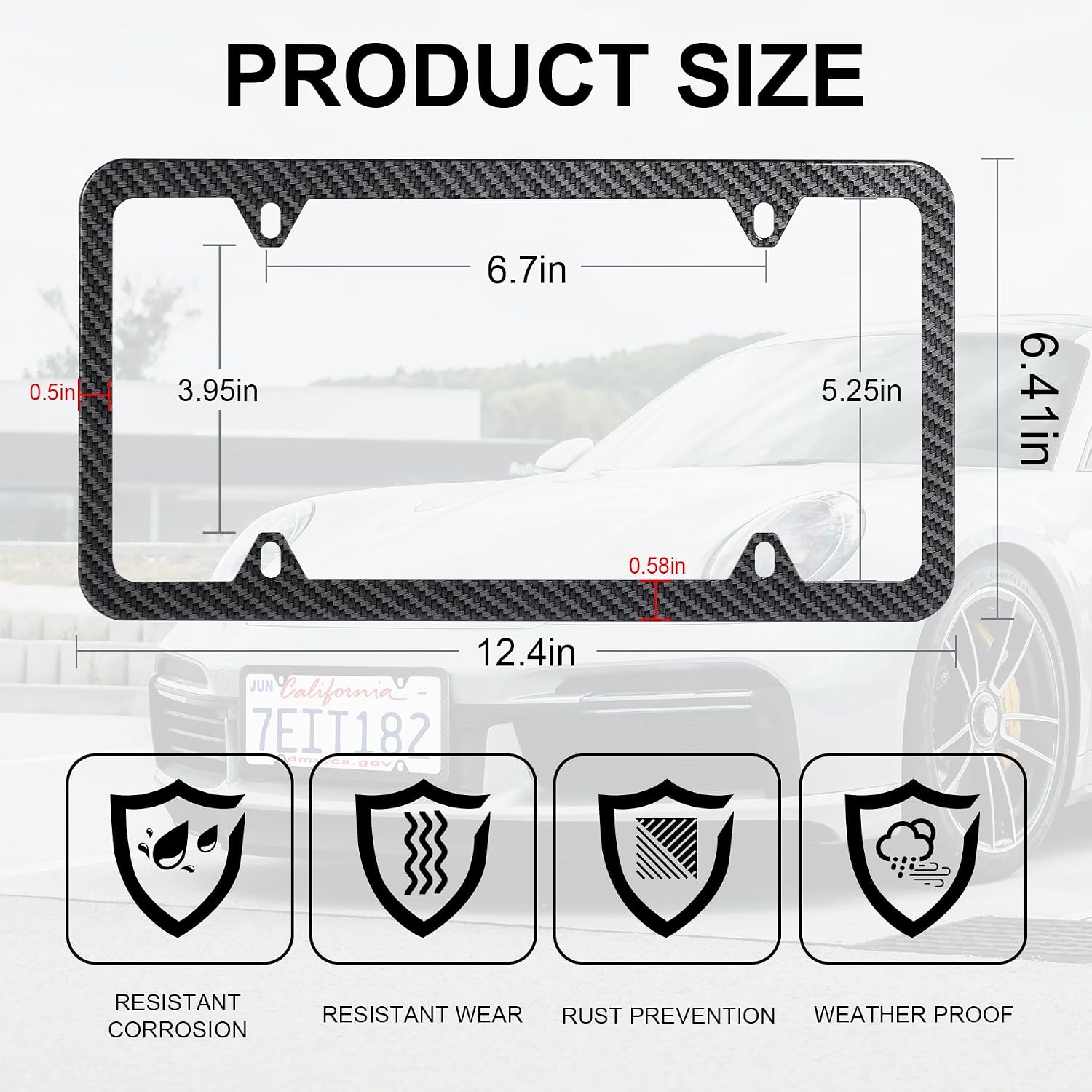 LivTee Carbon Fiber License Plate Frames, 4 Holes Stainless Steel License Plate Covers, 2PCS Car License Plate Holder, Automotive Exterior Accessories, Slim Design with Gasket Cover for US Cars