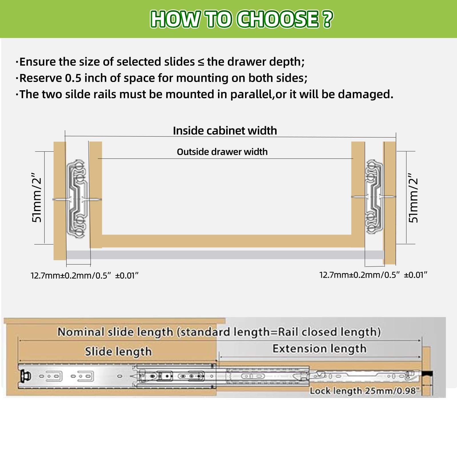 SLIDEWAY Guide scorrevoli per cassetti con blocco da 96,5 cm, con cuscinetti a sfera, per armadietti, binari per cassetti, cassette degli attrezzi con serratura, 1 paio da 96,5 cm