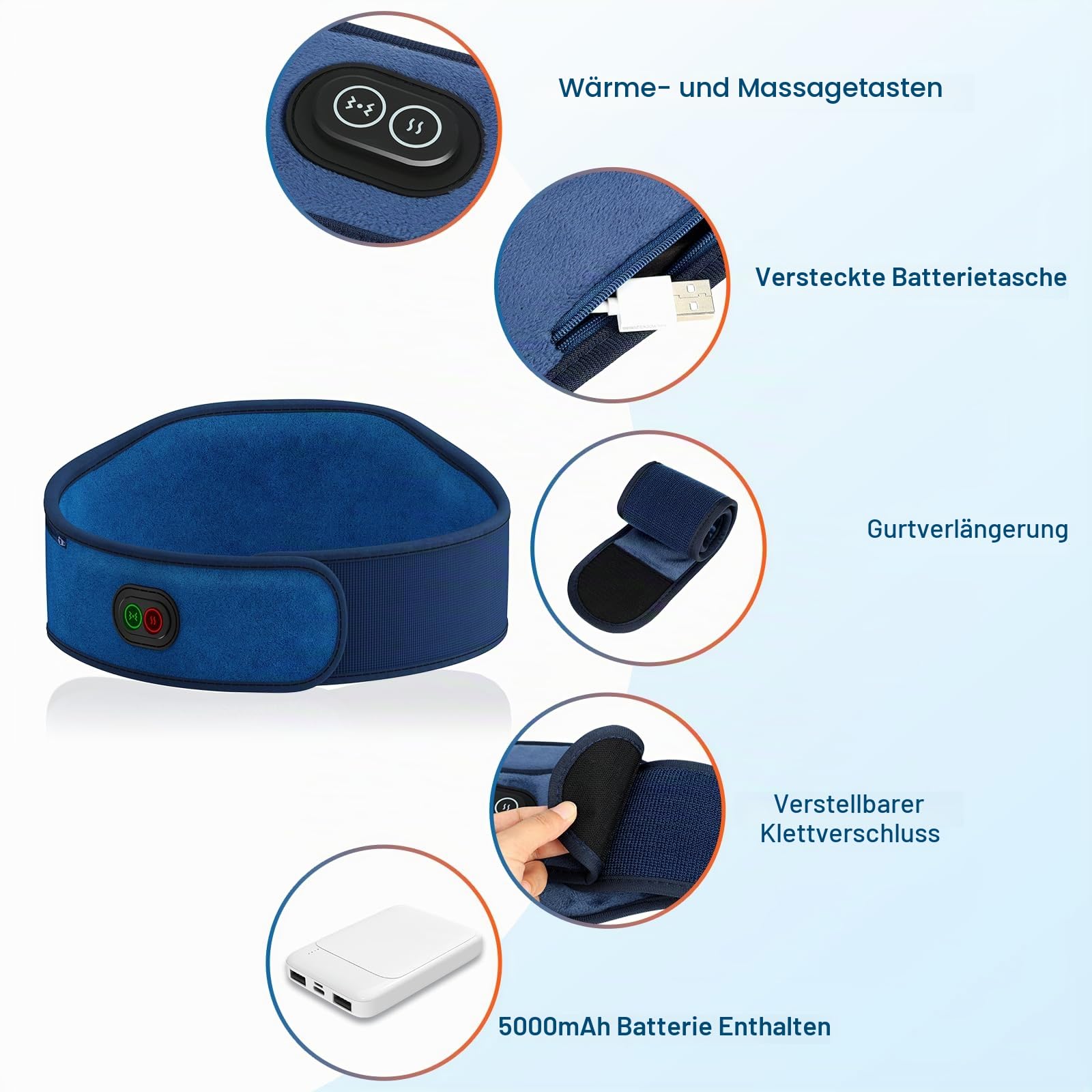 Comfytemp Heizgürtel für den Lendenbereich, kabellos, mit Vibrationsmassage, 3 Temperaturstufen & 3 Massagemodi, beheizter Rückengurt zum Entspannen der Rücken, automatische Abschaltung, 18 x 147 cm