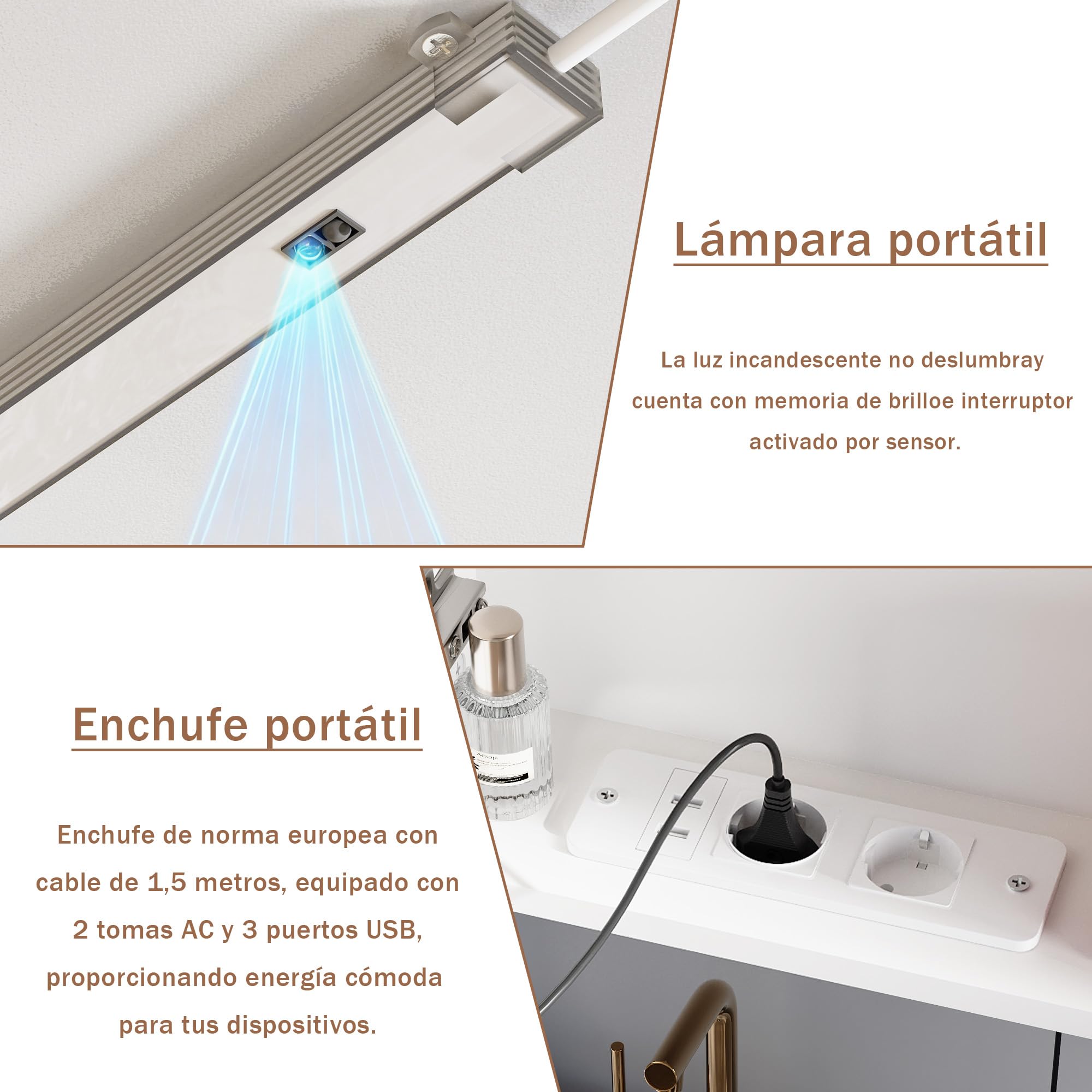 Armario Baño con Espejo LED iluminación y Función de desempañadora Armario Baño Espejo de Pared con Enchufe, 3 Compartimentos Grandes y Soporte para secador de Pelo, 100x65x16 cm