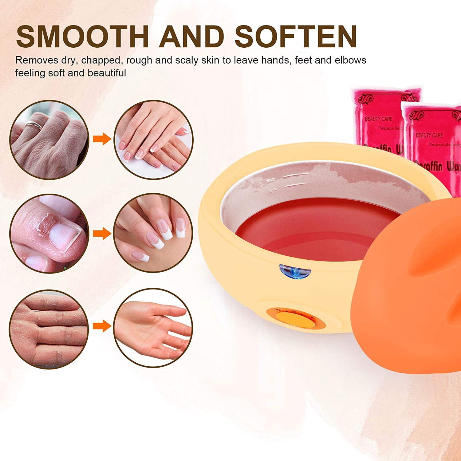 Forever Speed Paraffinbad für Hände und Füße, Paraffinbadwärmer mit 900g Paraffinwachs für Spa feuchtigkeitsspendende Hände und Füße und Beruhigende Arthrose und Rheuma (Orange)