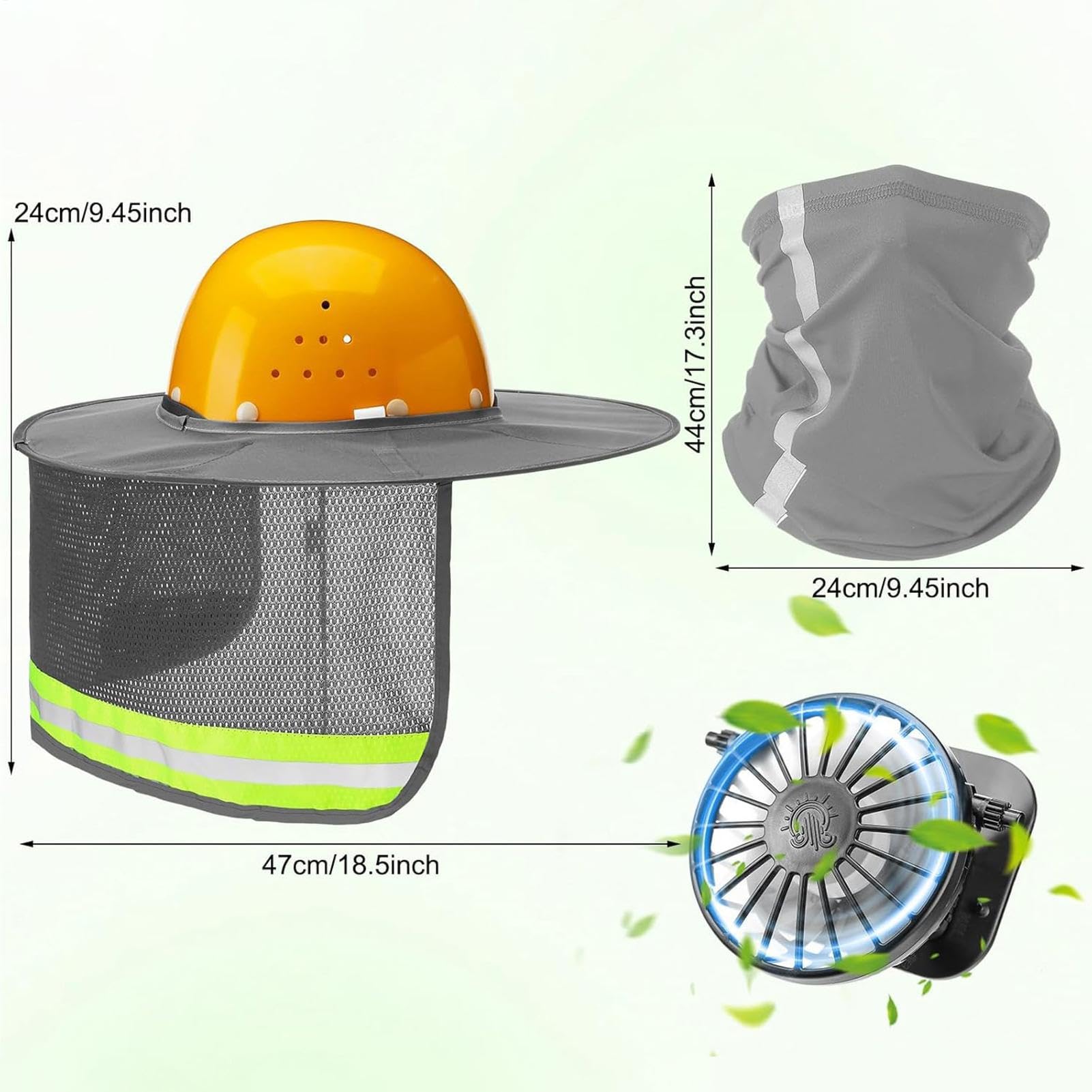 Sombra solar de sombrero duro - Pañuelo transpirable con ventilador solar | Protección UV Cuello facial Visera solar para jardinería en el sitio de construcción Senderismo