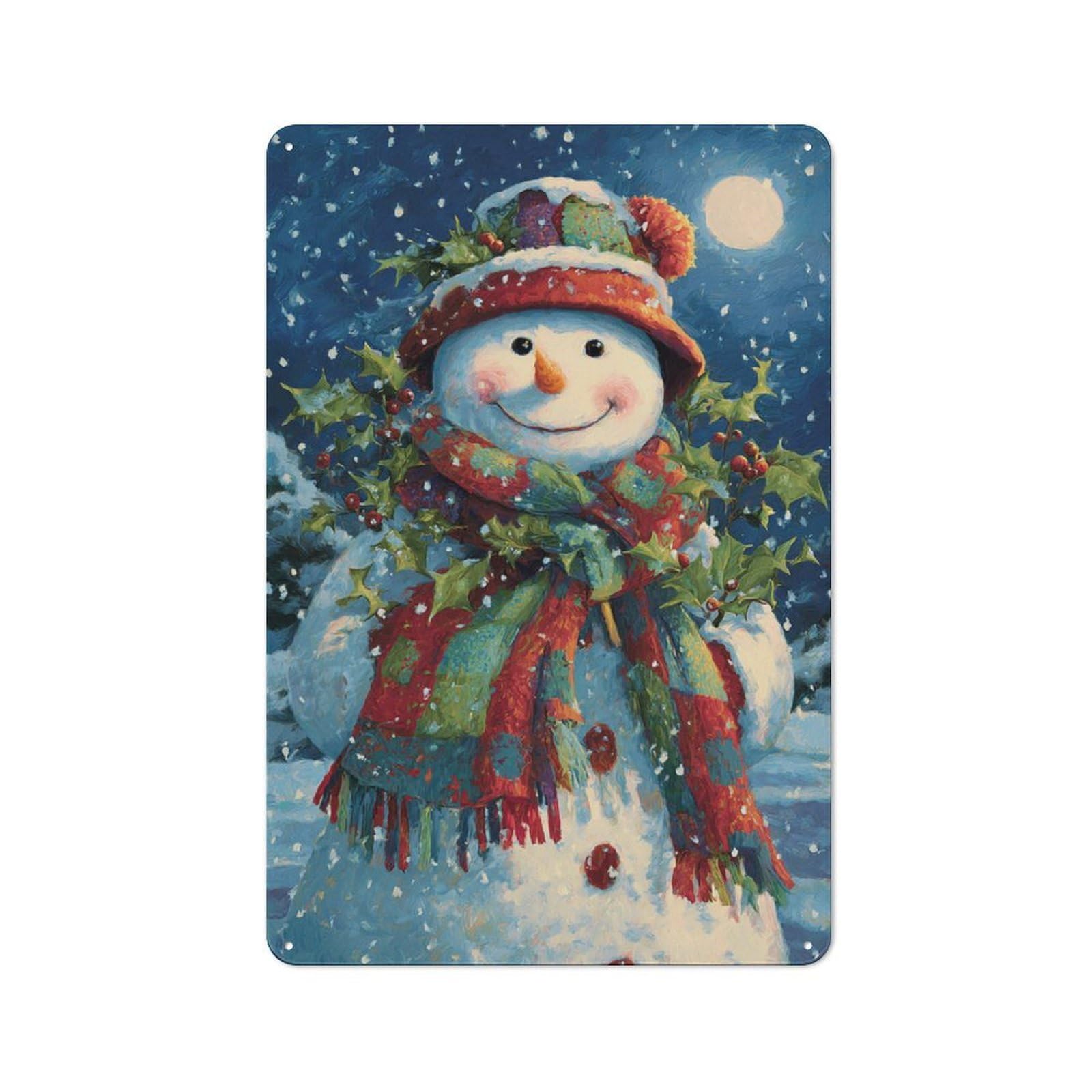 Junmoney Festive Snowman With Holly Decorative Tin Plaque 30X20cm, Vintage Bar Wall Plaque For Bar, Kitchen, Garage Or Games Room