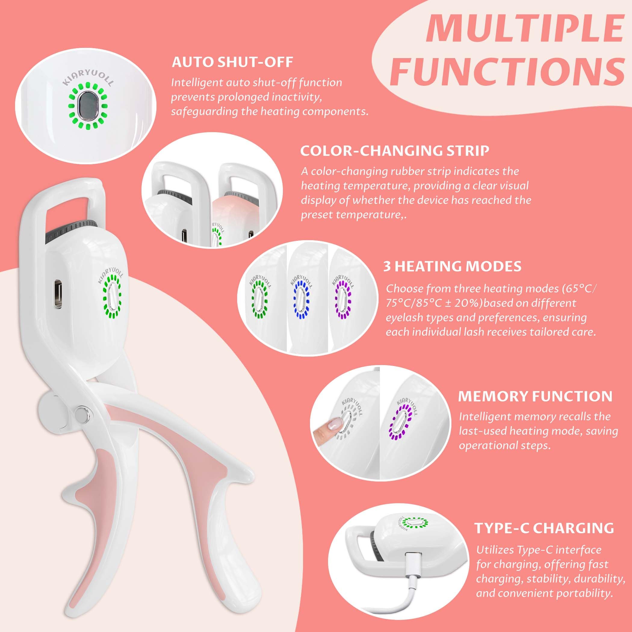 Kit de rizador de pestañas eléctrico calentado, terapia de pestañas profesional, herramientas de pestañas alimentadas por pilas, abrazadera recargable para varios tipos de ojos, material