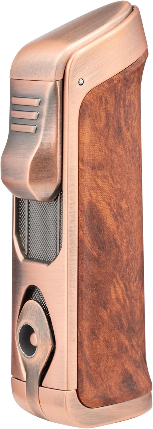 Cigar Lighter Windproof Triple Jet Flame Lighter Butane Refillable Torch Lighter with Cigar Punch (Black)