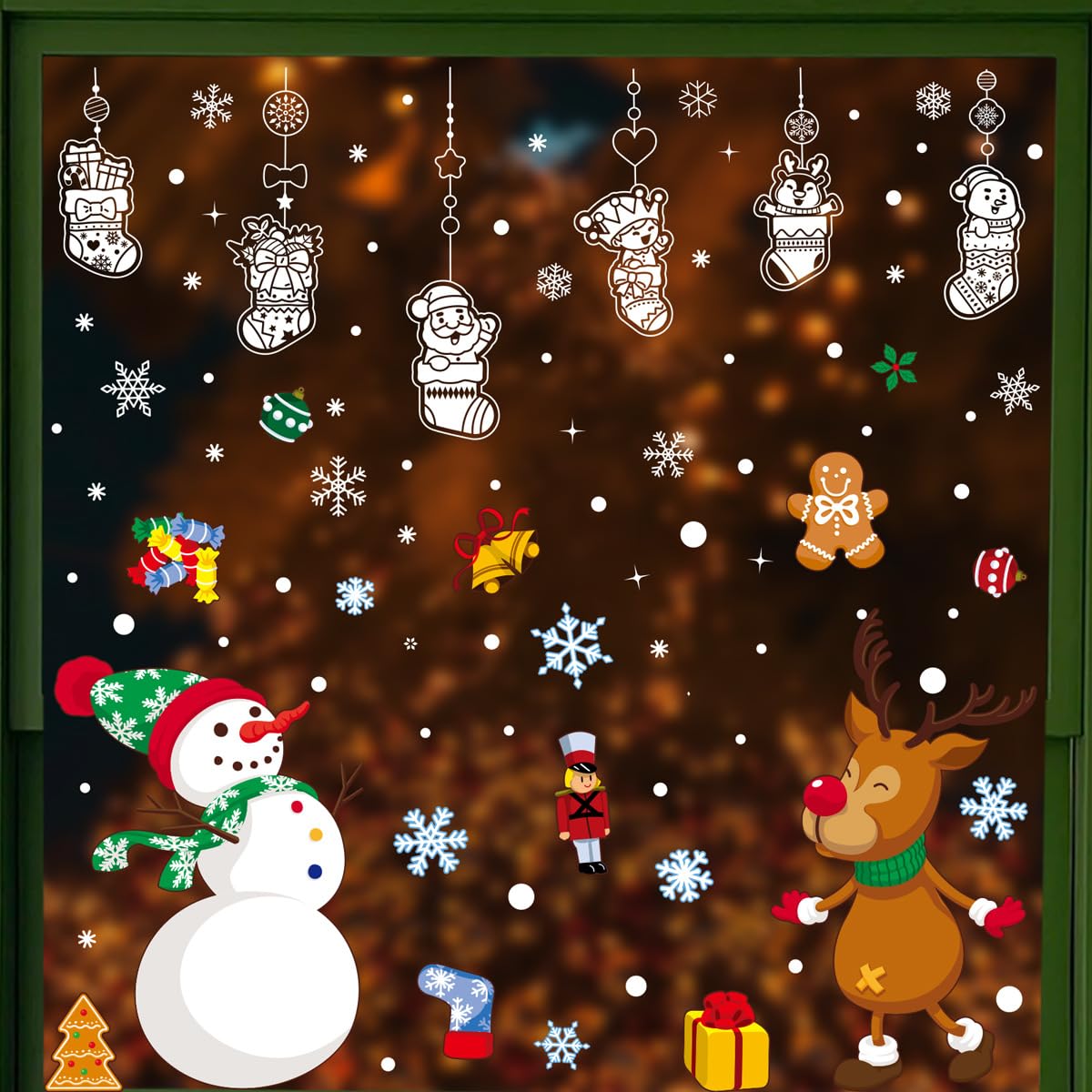 Christmas &amp; Halloween Static Window Clings Set (20x30cm &amp; 35x28cm),8-10 Designs/Pack, Removable Decals for Glass (Christmas Classic Heartwarming, Polyvinyl Chloride, Large)