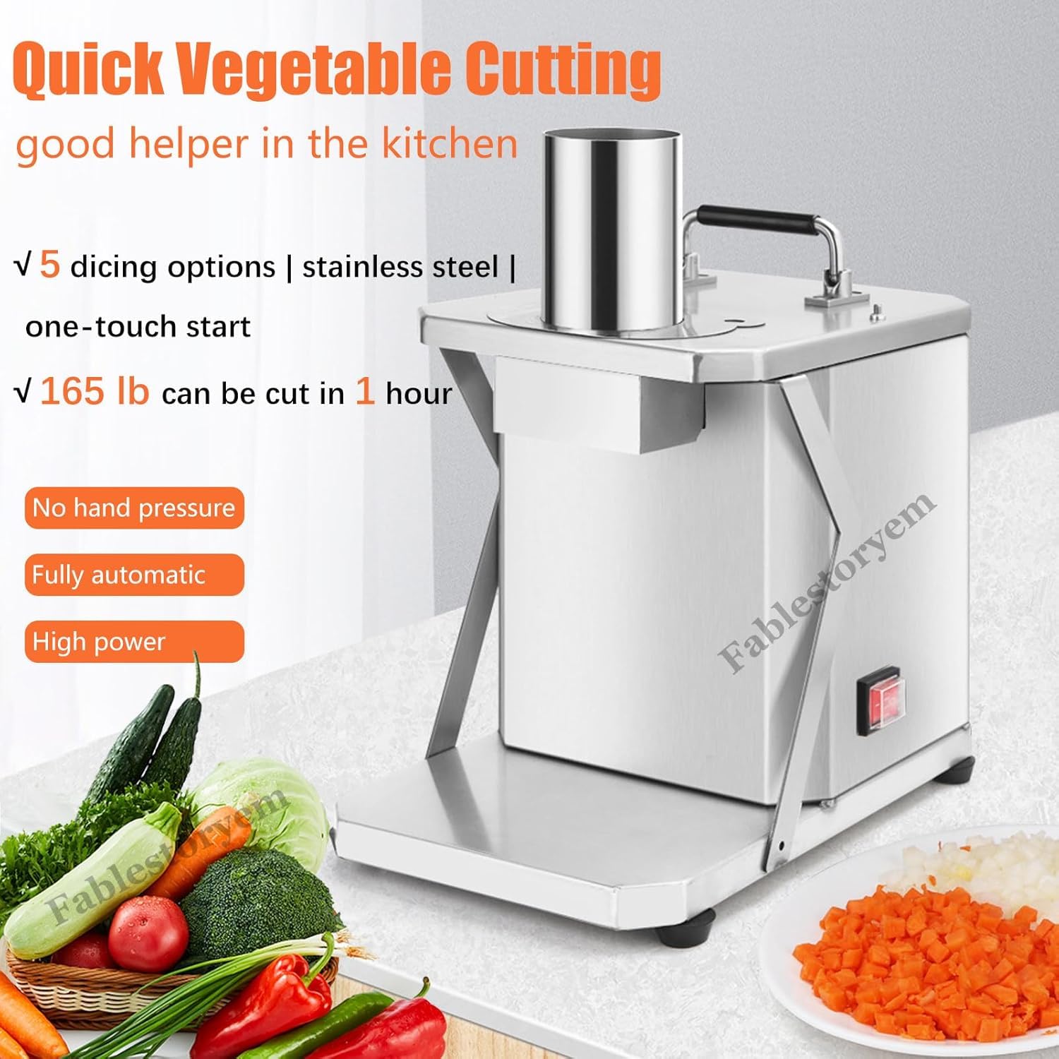 Cortador eléctrico de verduras – Máquina de cortar automática de acero inoxidable para cortar rápidamente cebollas, zanahorias, pepinos y más – Herramienta de cocina compacta