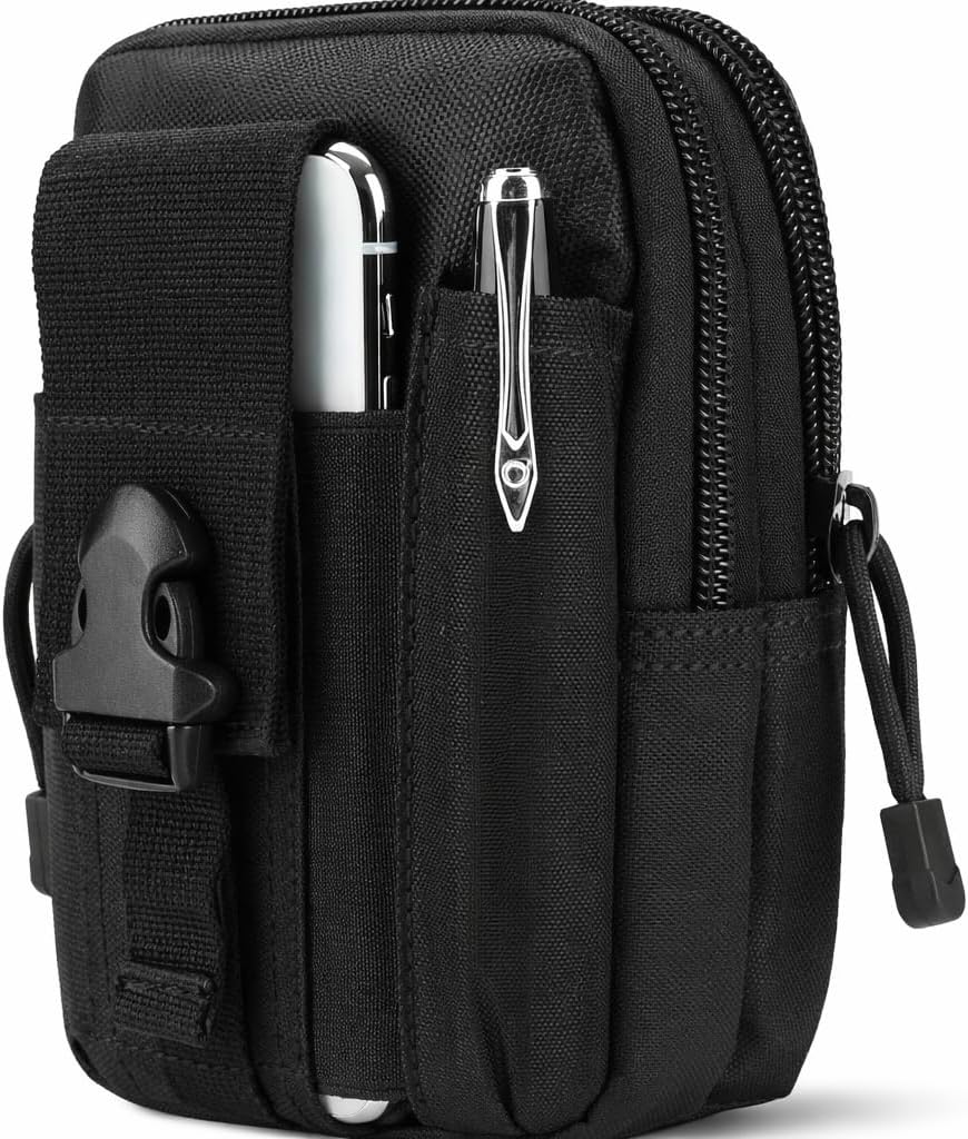 GOCART WITH G LOGO Men's Outdoor Tactical Waist Bag EDC Molle Belt Waist Pouch Security Purse Phone Carrying Case (Black)