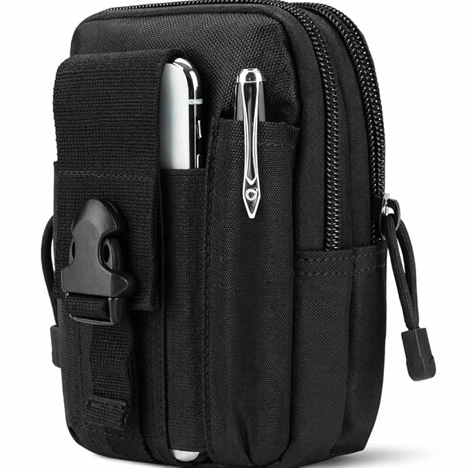 GOCART WITH G LOGO Men's Outdoor Tactical Waist Bag EDC Molle Belt Waist Pouch Security Purse Phone Carrying Case (Black)