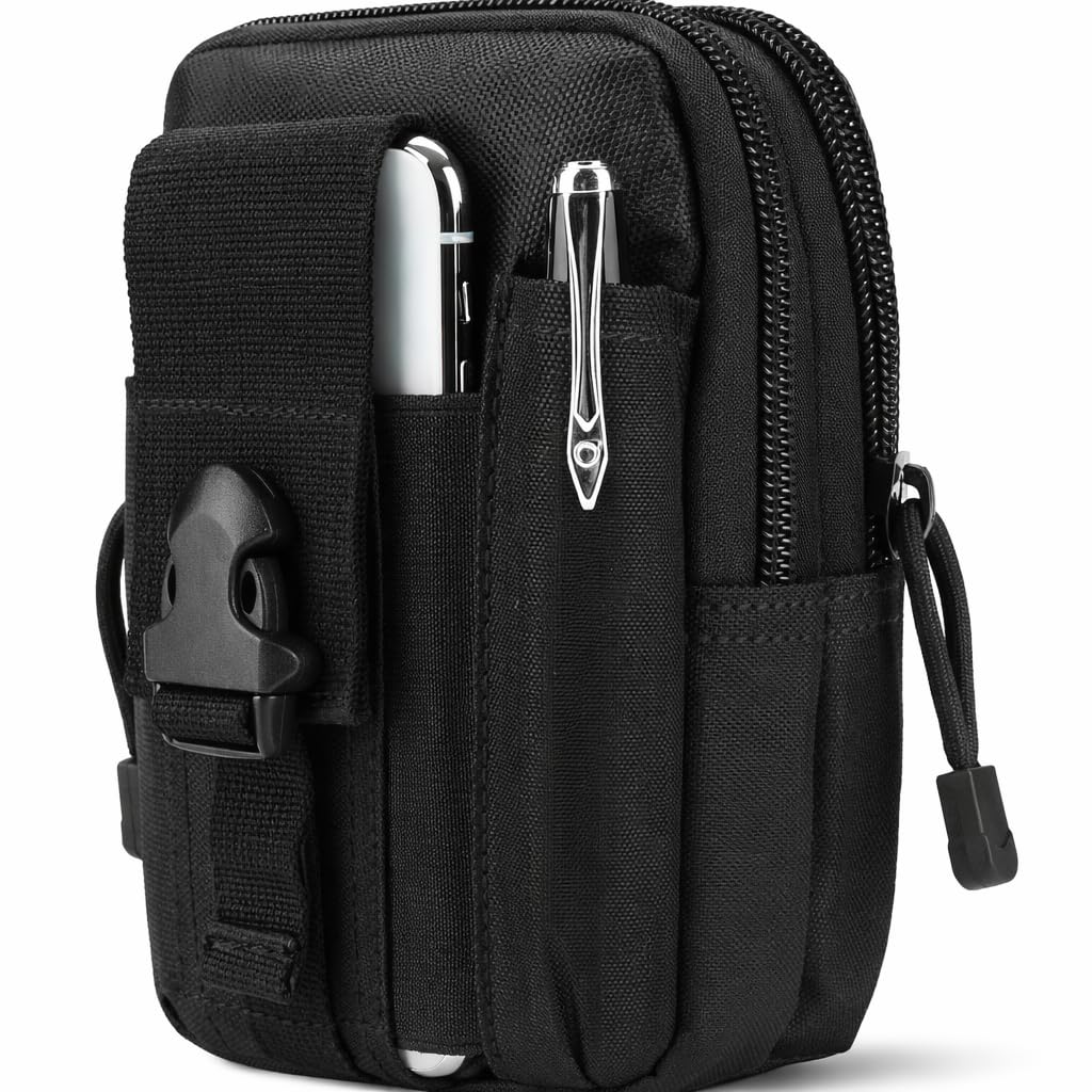 GOCART WITH G LOGO Men's Outdoor Tactical Waist Bag EDC Molle Belt Waist Pouch Security Purse Phone Carrying Case (Black)