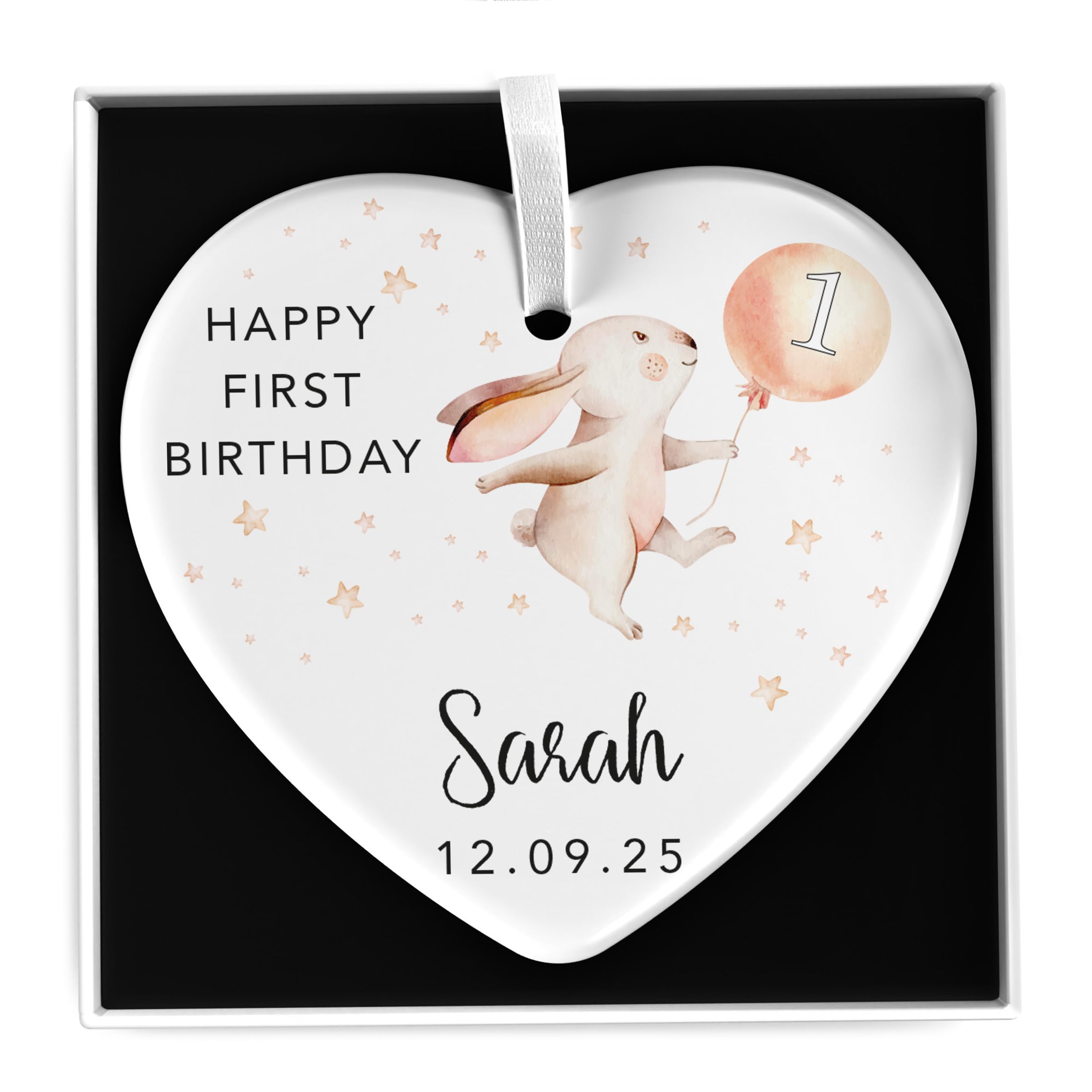 Beecreative Girls First Birthday Gift, Personalised 1st Birthday Gifts for Girls Daughter Grandaughter Niece, Rabbit 1st Birthday, 1st Birthday Keepsake With Gift Box
