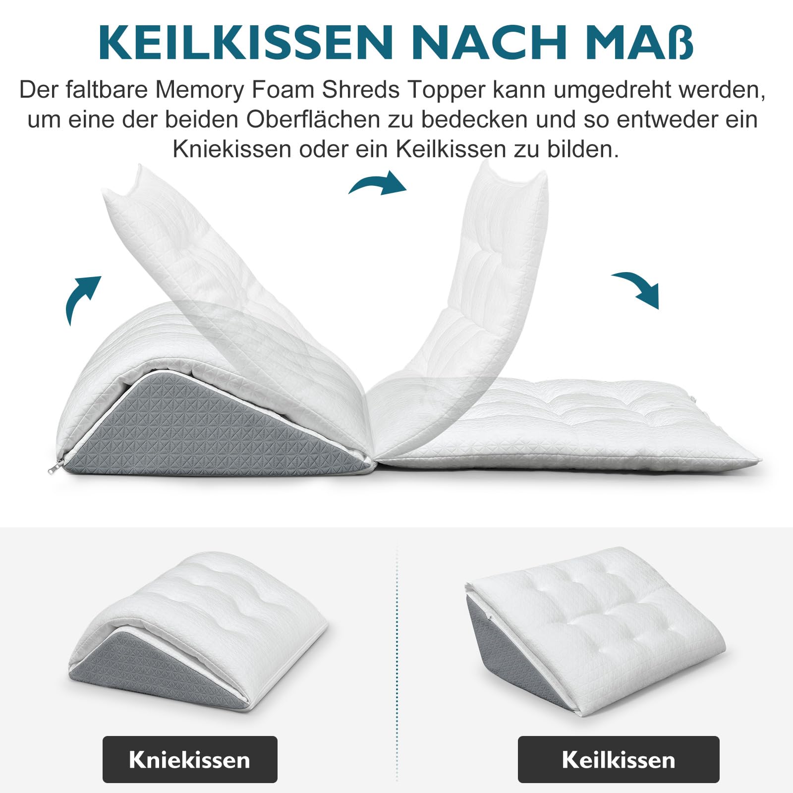 Beinkissen für Rückenschläfer, 2-lagiges Memory-Schaum-Keilkissen | Unter den Knien oder Beinen verwendbar – für eine bequeme Position im Bett oder auf dem Sofa.