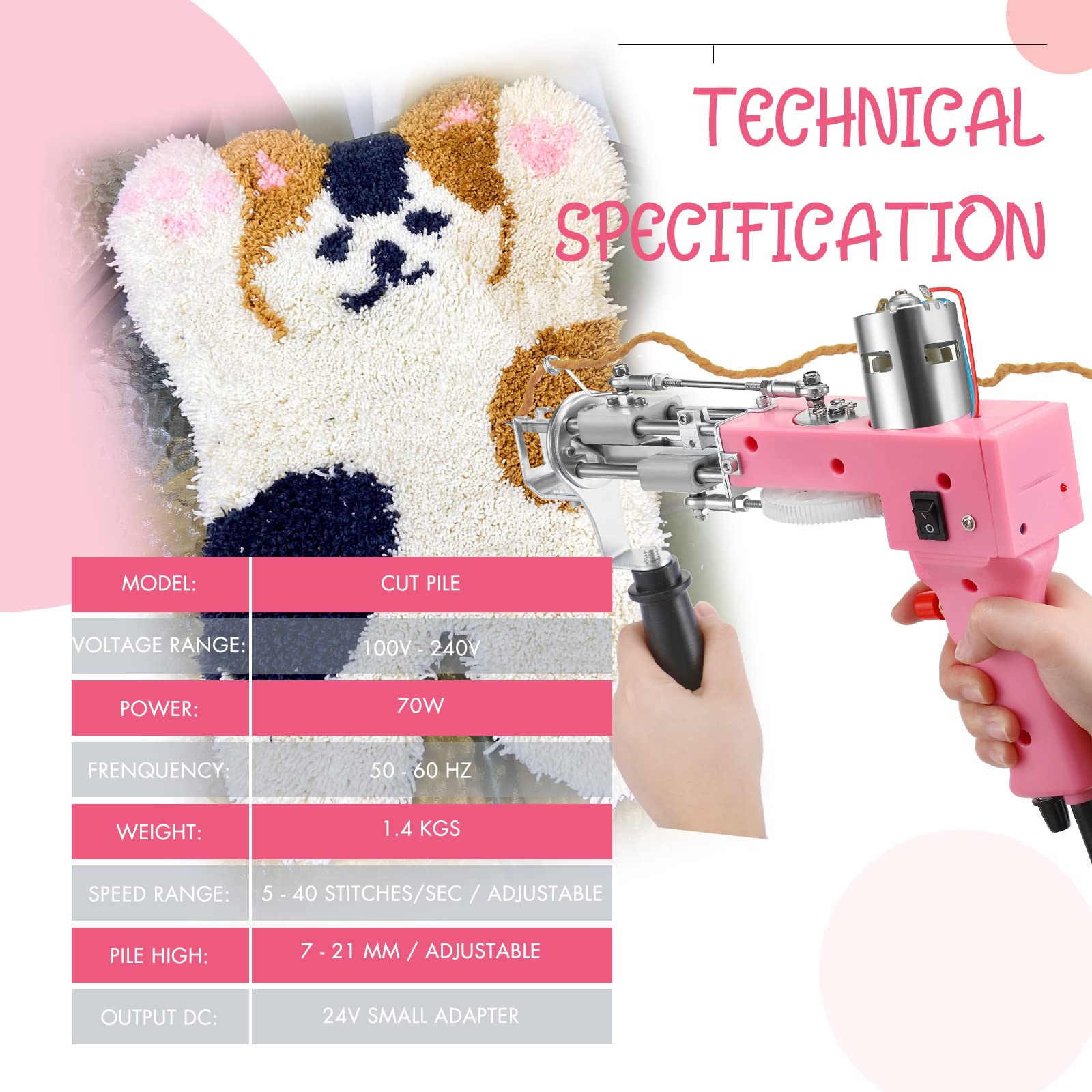 Cut Pile Rug Tufting Gun Loop Tufting Gun 100V240V Rug Gun Electric