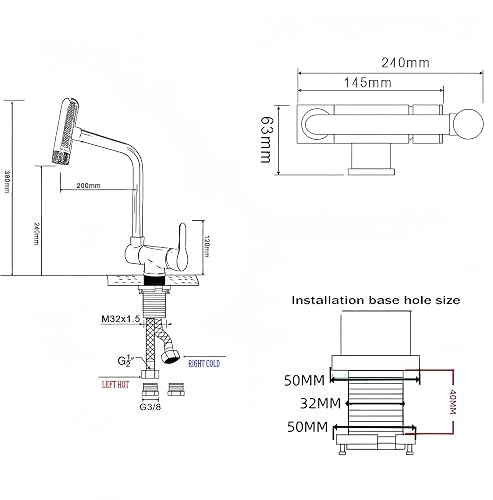 Front Window Kitchen Tap,4 Spray Modes,304 Stainless Steel,360° Rotatable Kitchen Foldable Mixer Tap,Folding Single Lever Sink Faucet (Black) - 6