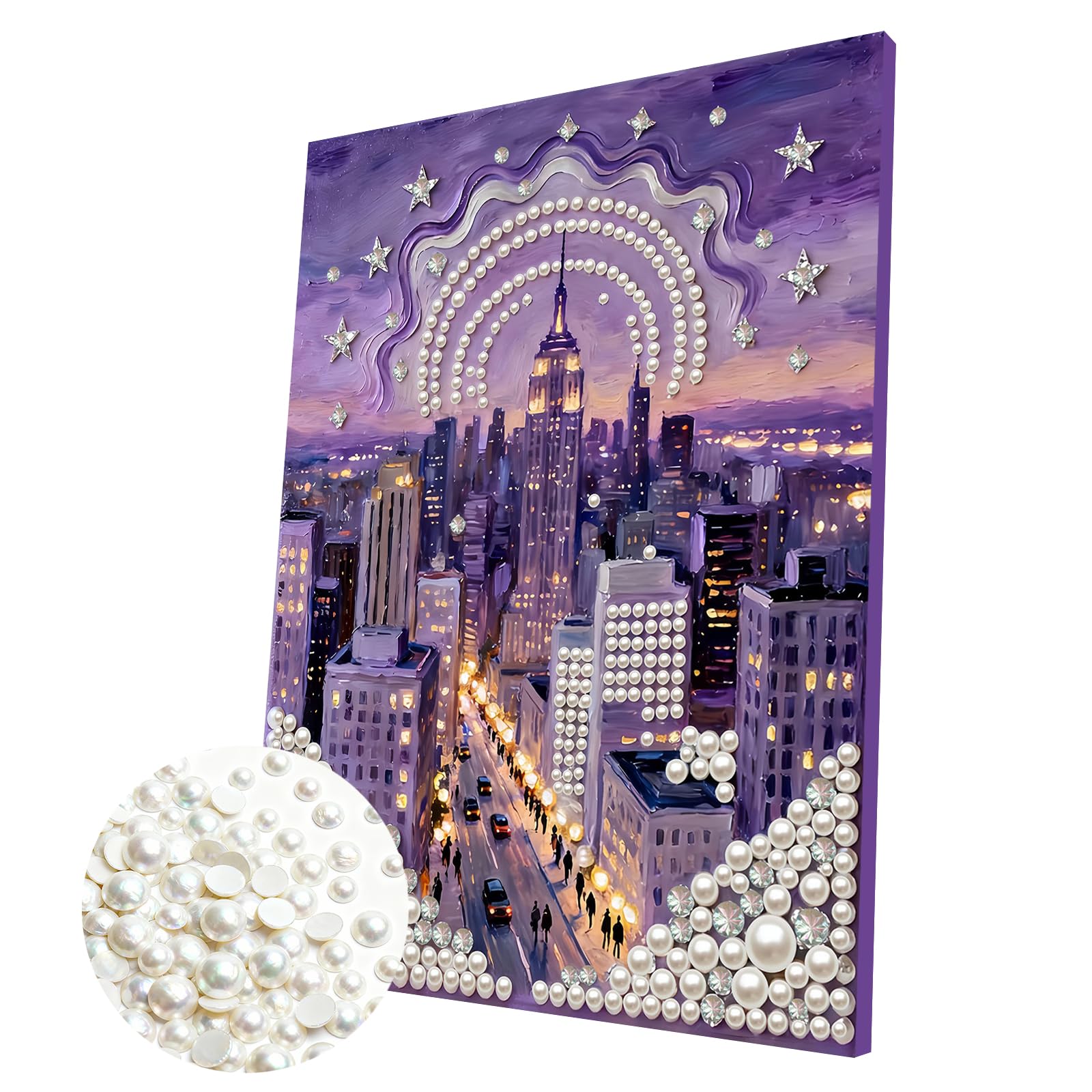 DIY Pearl Painting Kit with Wooden Frame, 3D Plastic Pearl Gemstone Ocean Art Craft for Adults Beginners, Diamond Dot Painting, Home Wall Decor Ready Gift for Women(City)(30 * 40cm)