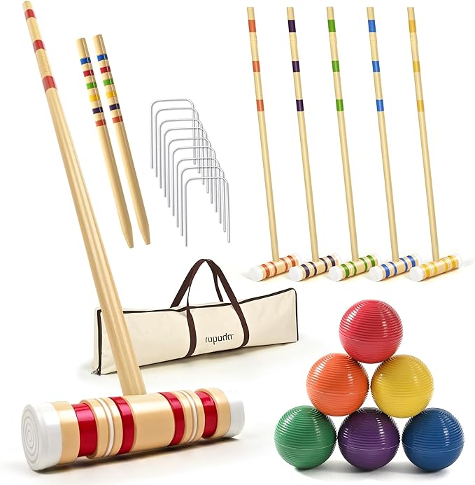 ropoda Six-Player Croquet Set with Wooden Mallets, Colored Balls, Sturdy Carrying Bag for Adults &Kids, Perfect for Lawn,Backyard,Park and More