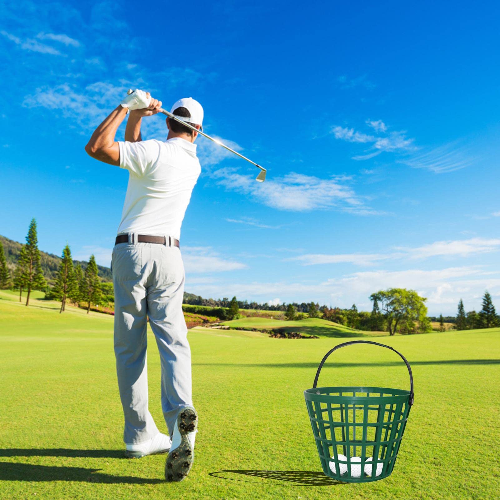 Keptfeet Cestino per Palline da Golf con Manico - Cestino per Palline da Golf all'aperto con Manico,Secchiello portapalline per Palline da Golf per scuole, campi da Golf, Country Club, Cortili