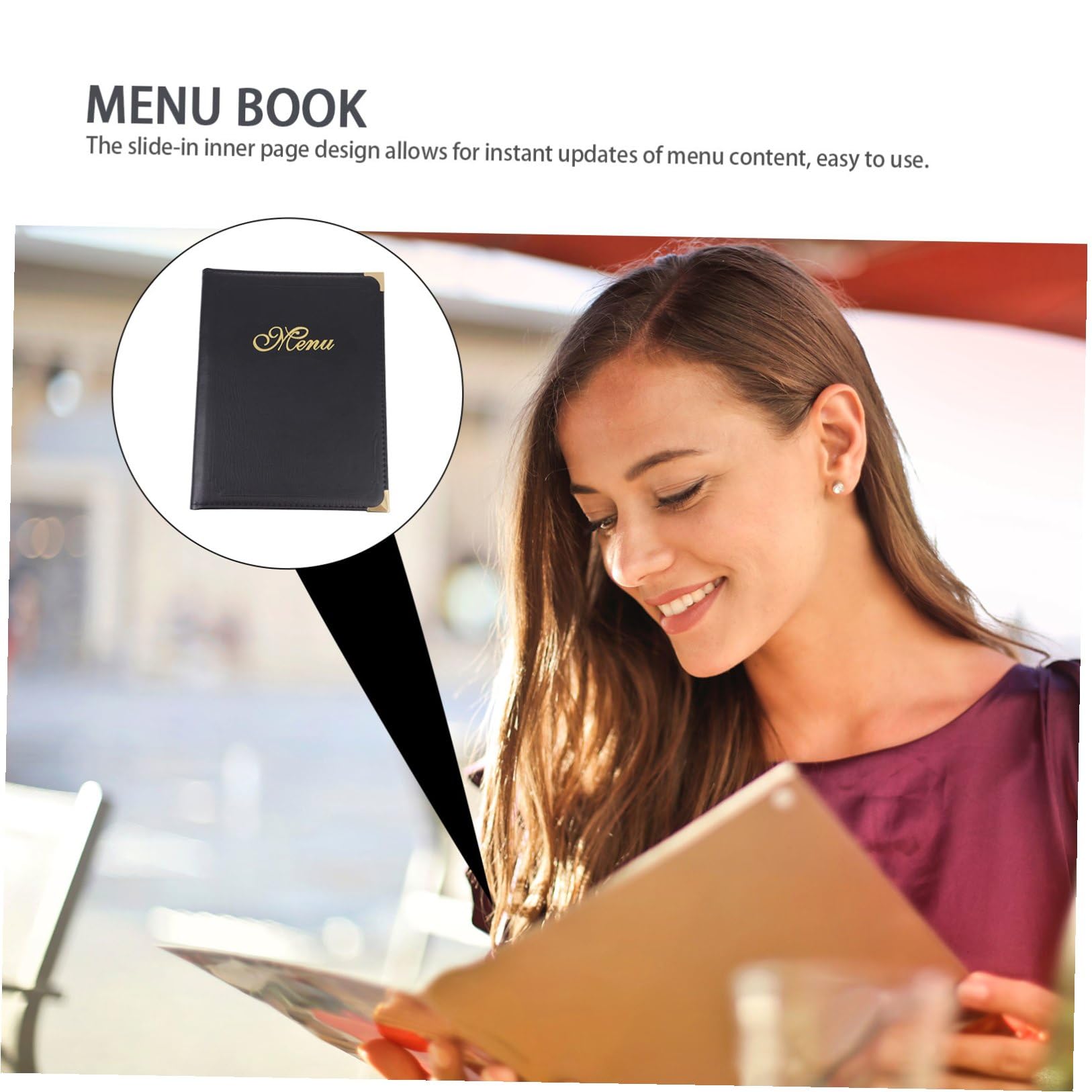 Carpeta Para Menús De Restaurante Piel Con Cubierta Resistente Diseño Práctico De Esquinas Redondeadas y Páginas Transparentes Reemplazables Para Exhibición De Precios y Órdenes