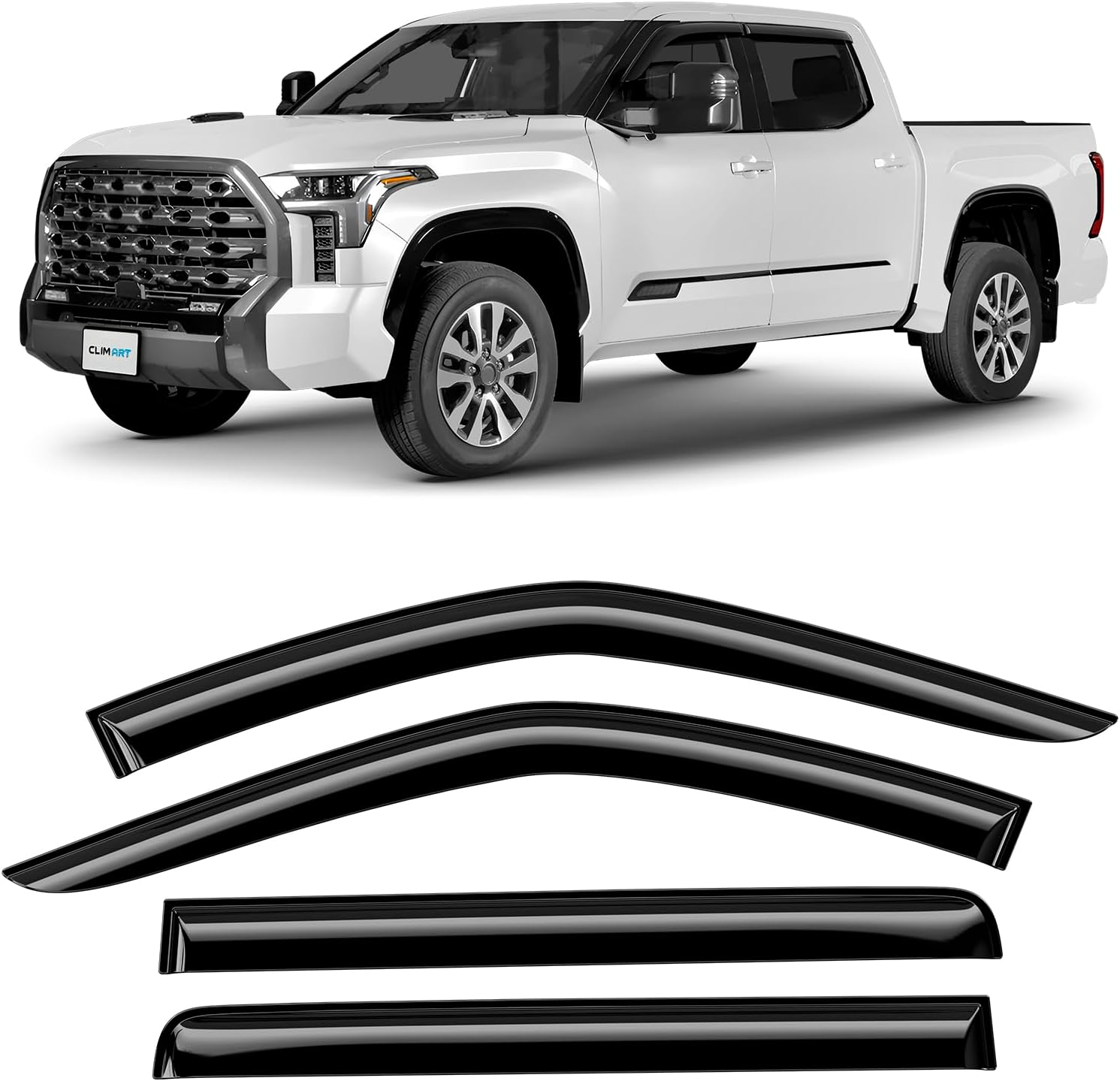 CLIM ART Incredibly Durable Rain Guards for Toyota Tundra 2022-2026 CrewMax, Original Tape-on Window Deflectors, Vent Deflector,Window Visors, Car Accessories,4pcs. - 422285