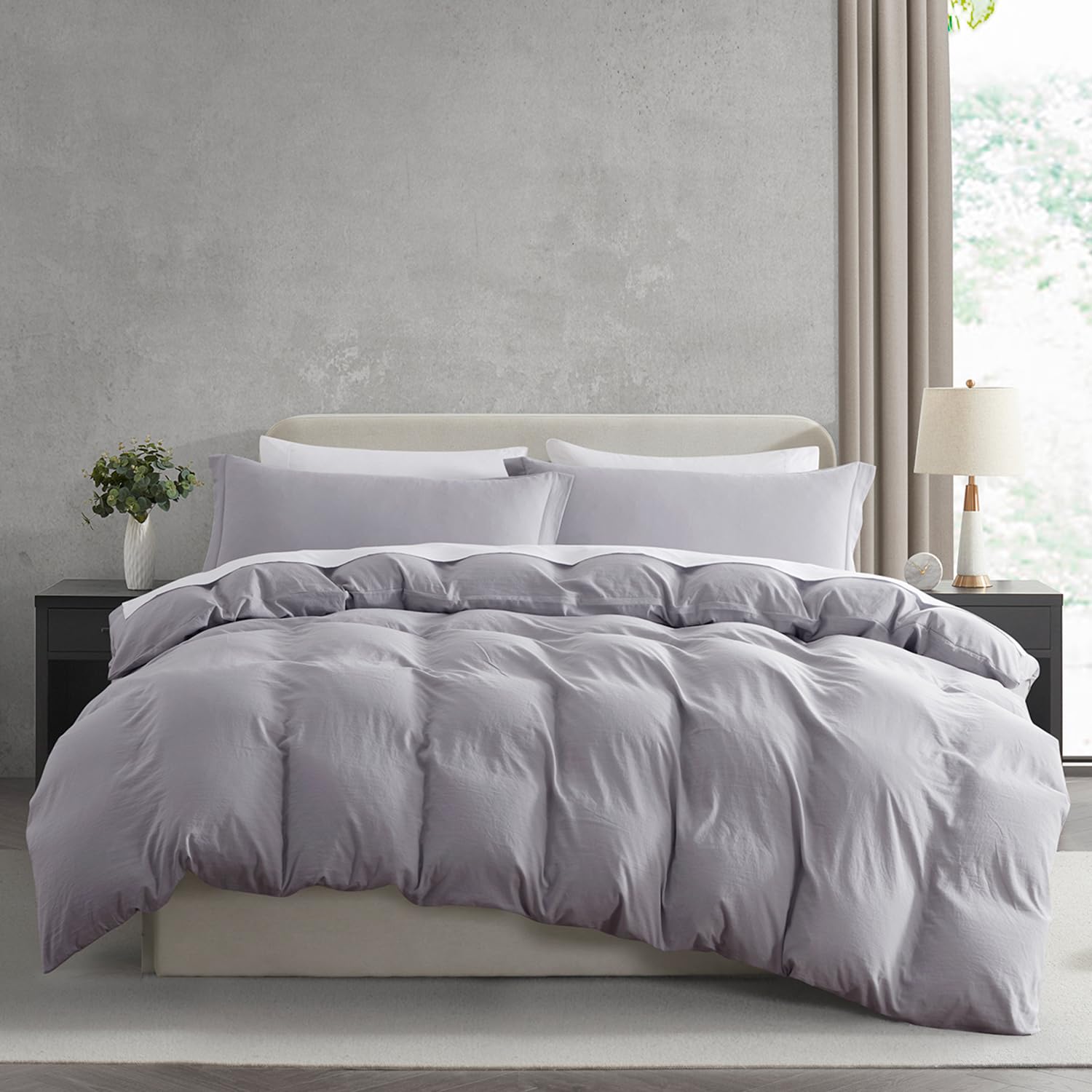 Nestl Grey Lavender Duvet Cover Queen Size - Soft Double Brushed Queen Duvet Cover Set, 3 Piece, with Zipper Closure, 1 Duvet Cover 90x90 inches and 2 Pillow Shams