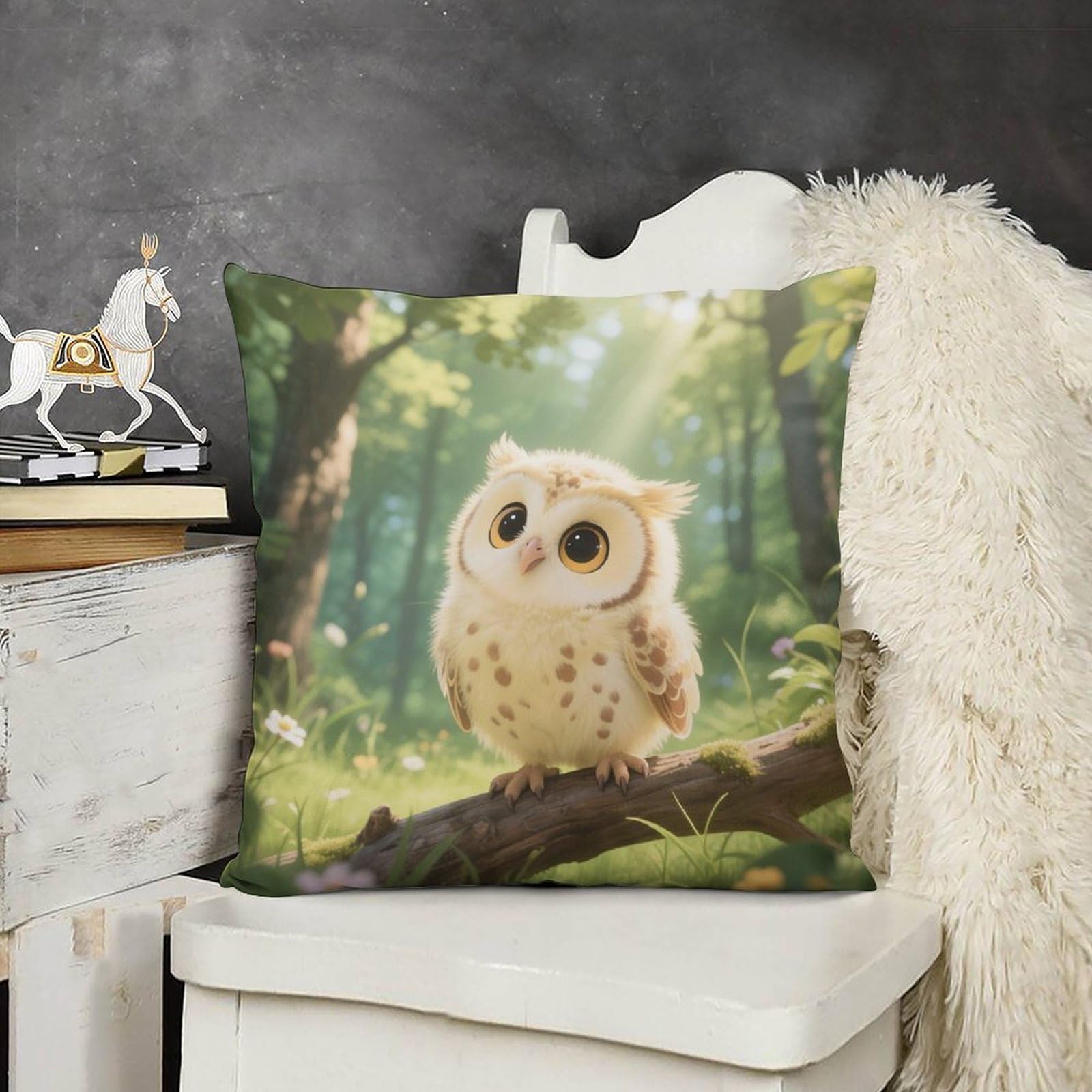 FodPand Boho Farmhouse Cute Owl Cub Pillow Covers with Hidden Zipper 12x12 Soft Plush Cushion Cover Decorative Throw Pillow Cases for Couch Bed Sofa Living Room Indoor Outdoor Home Decor