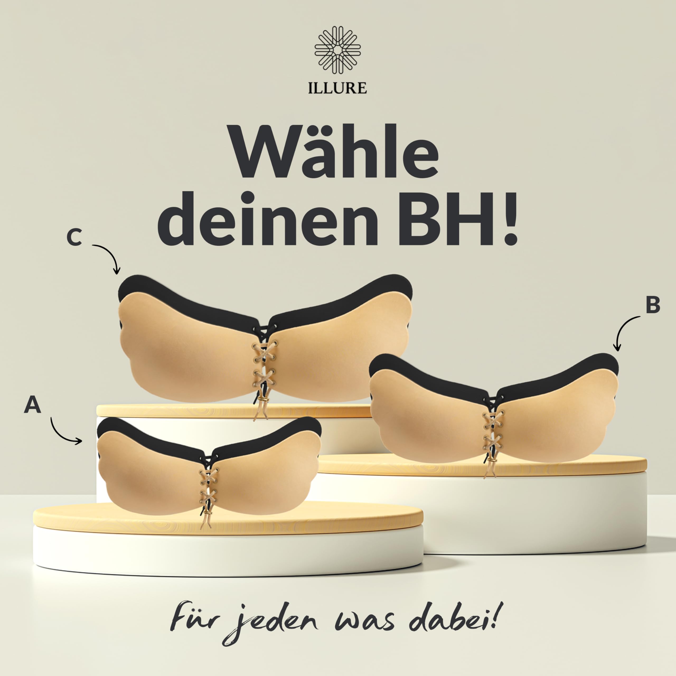 ILLURE® Adhesive Bra Samoprzylepny biustonosz push-up [opakowanie 2 szt.] Bez ramiączek, niewidoczny biustonosz push-up wielokrotnego użytku w kolorze czarno-beżowym.