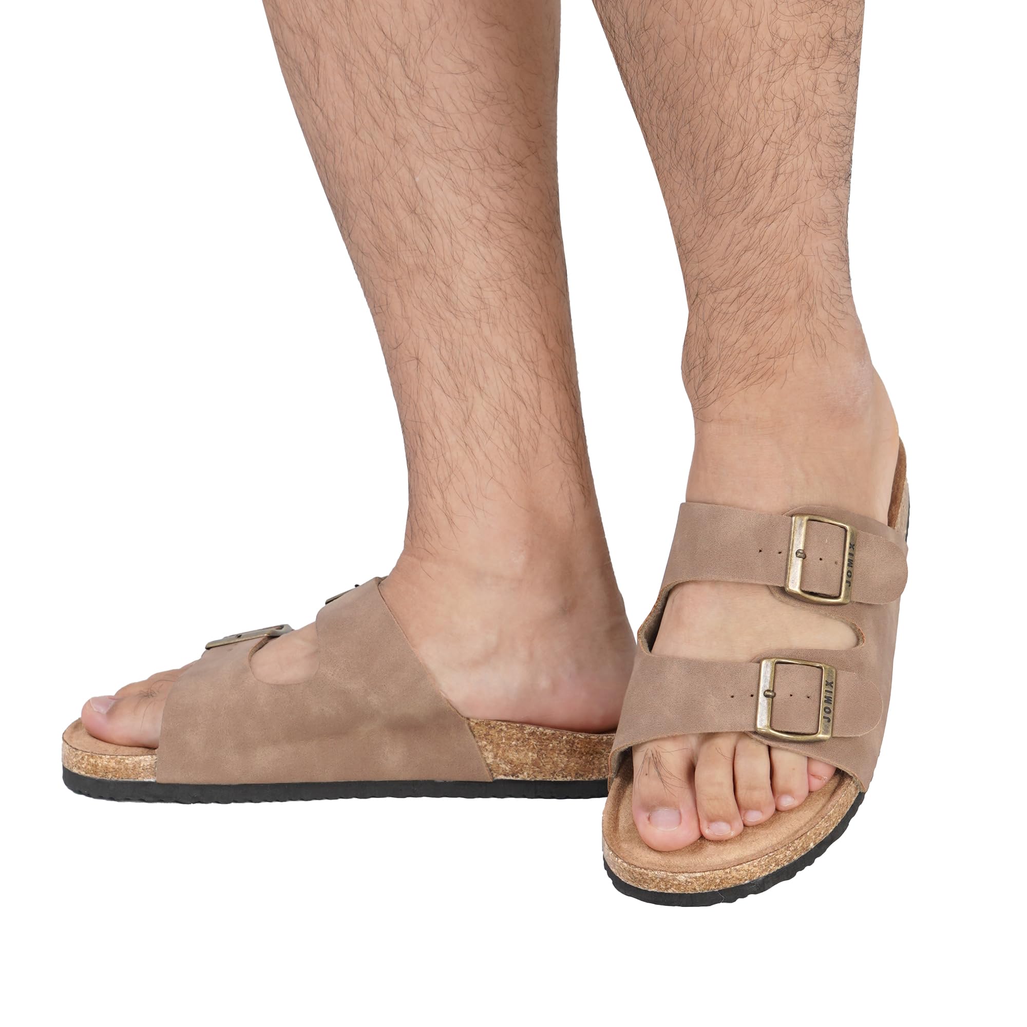JOMIX Sandales Homme été Mules Homme à Double Boucle Réglable Claquettes Plates Confortables avec Semelle Liege pour Plage Maison