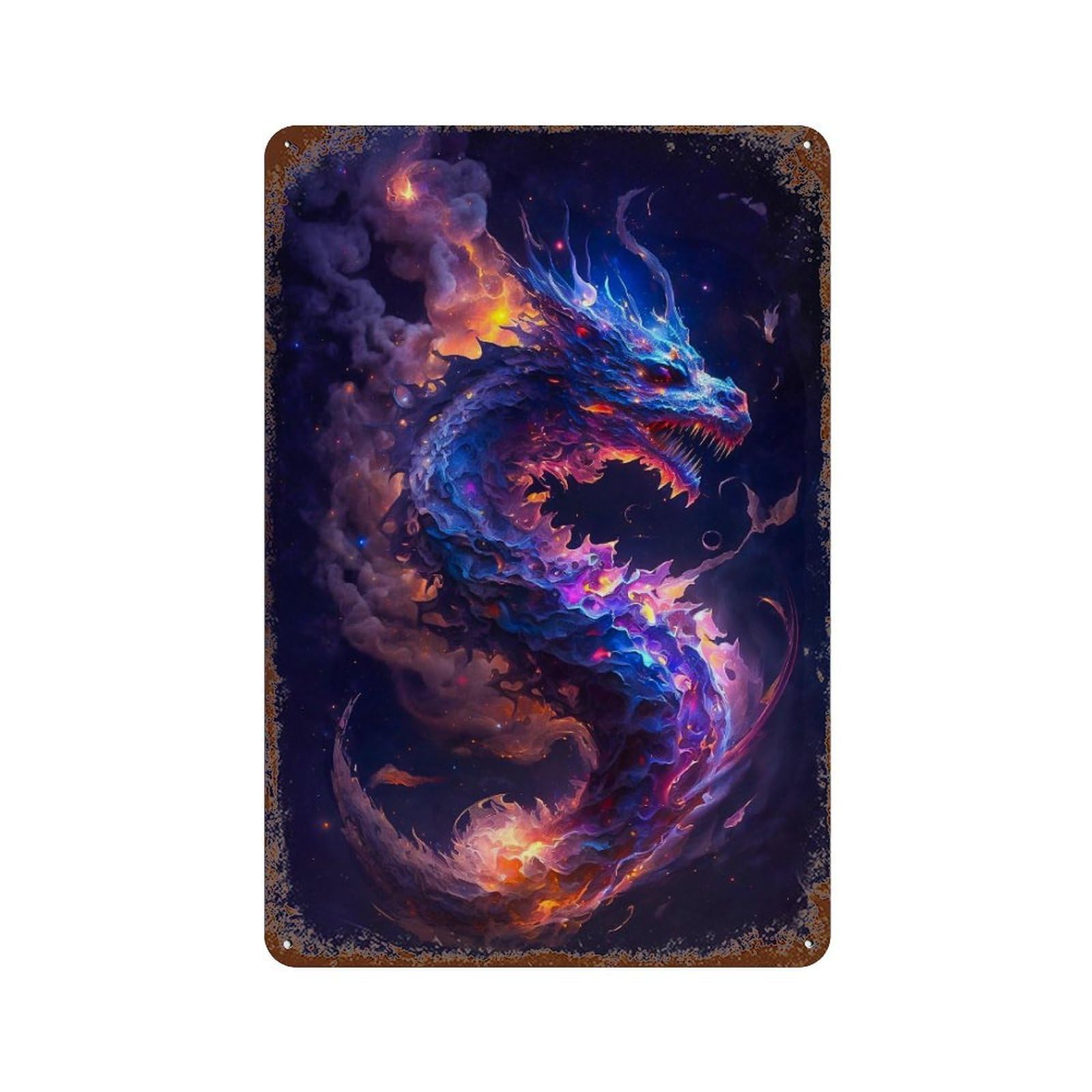 Cosmic Dragon Artwork Rusty Metal Tin Sign 11.8"x7.9", Vintage Wall Decor for Garage, Pub Or Kitchen