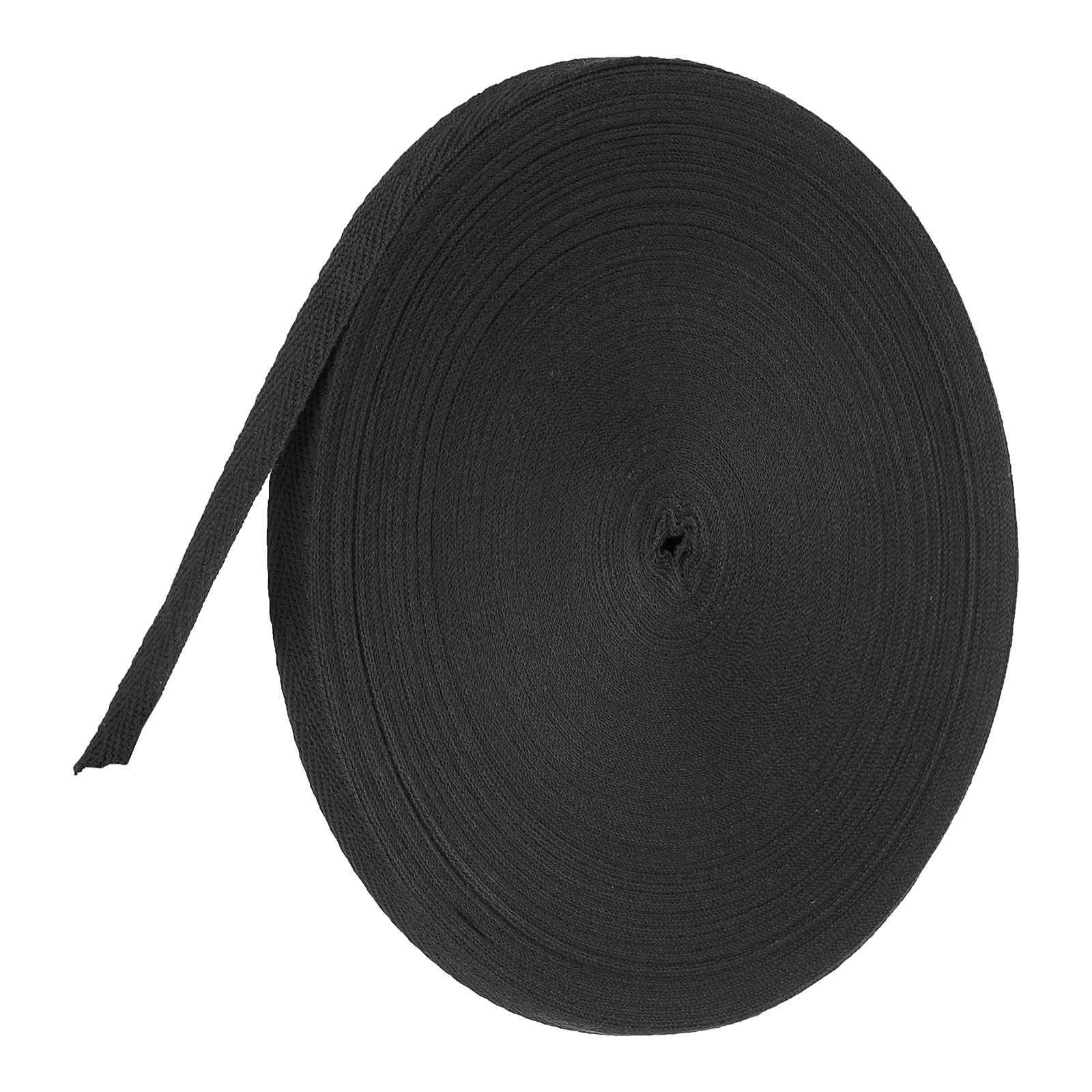 TA-VIGOR Cotton Twill Tape Ribbon 10mm x 50 Yards Herringbone Webbing Black
